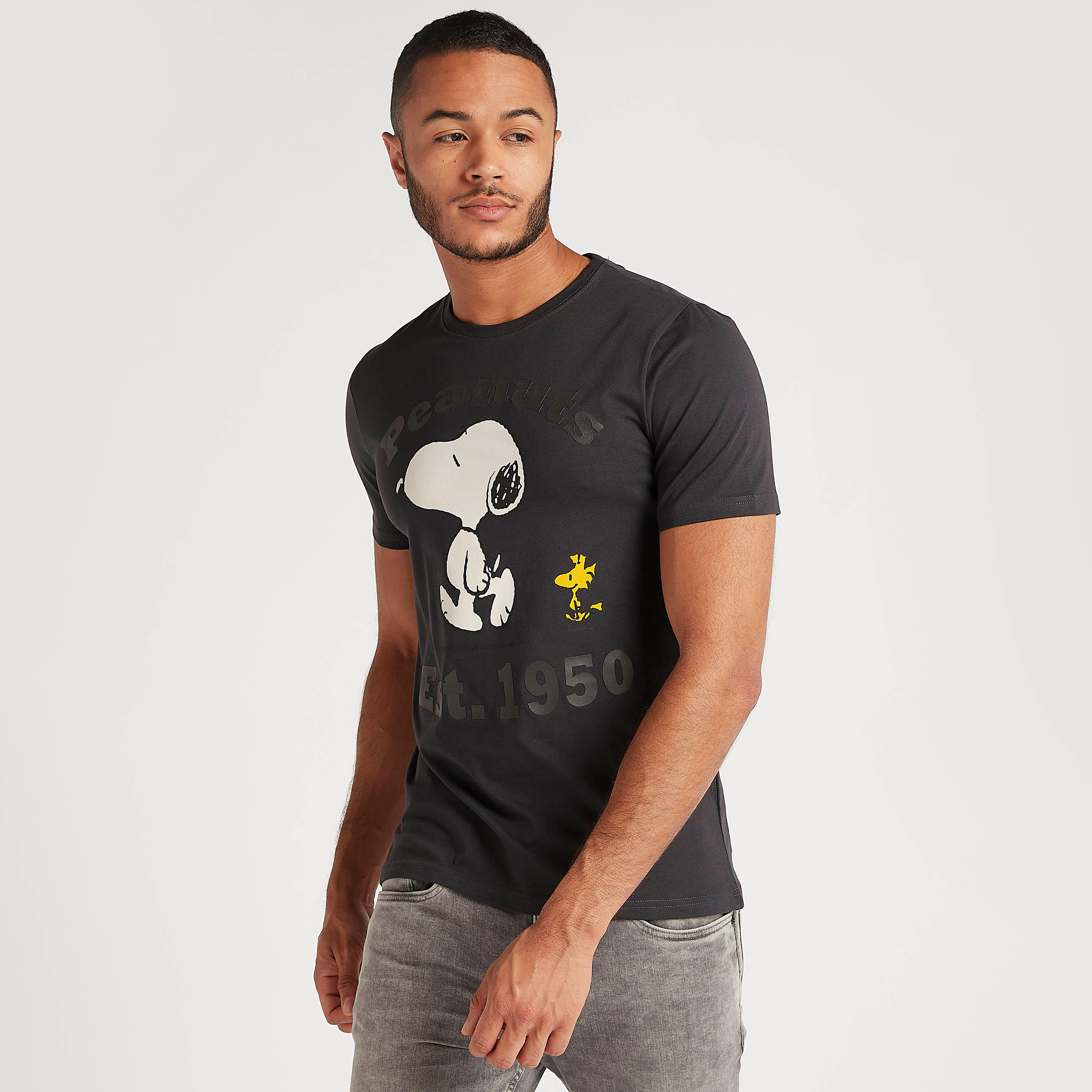 Snoopy Dog Print Crew Neck T-shirt with Short Sleeves-men-clothing-tshirtsandpolos-tshirts-image-1