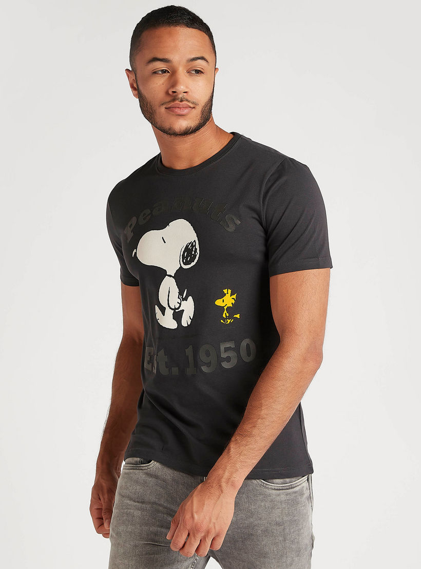 Snoopy Dog Print Crew Neck T-shirt with Short Sleeves-men-clothing-tshirtsandpolos-tshirts-image-1