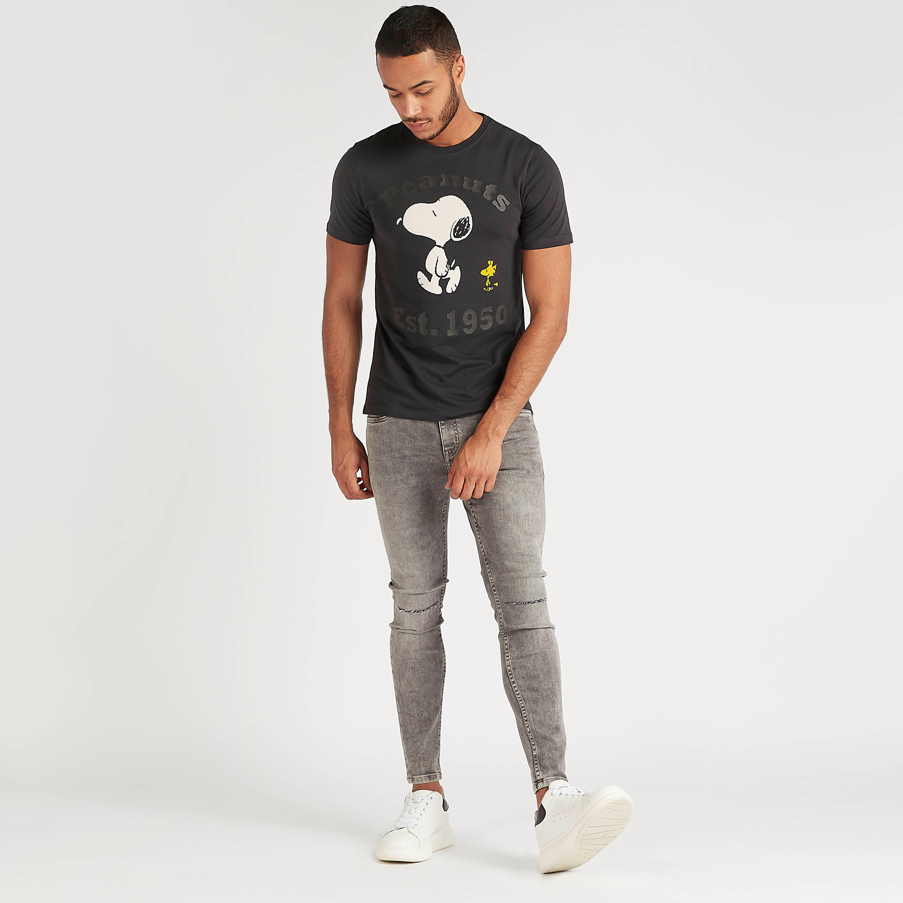 Snoopy Dog Print Crew Neck T-shirt with Short Sleeves-men-clothing-tshirtsandpolos-tshirts-image-2