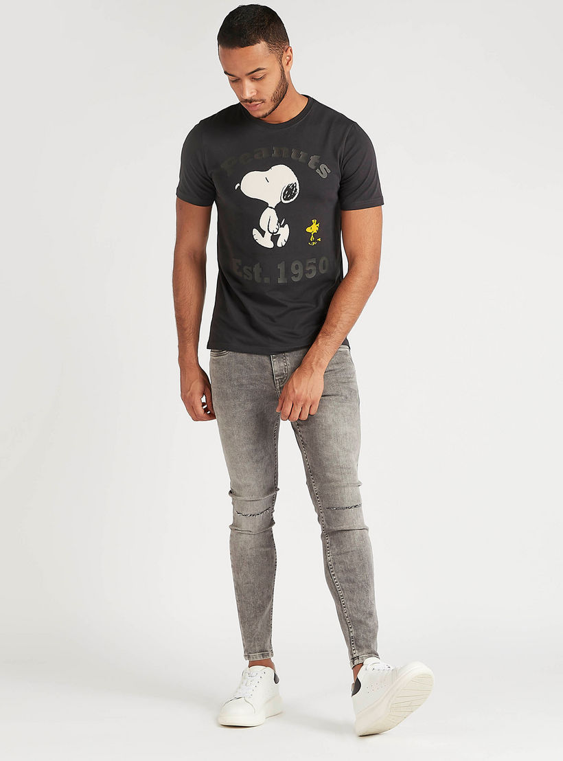 Snoopy Dog Print Crew Neck T-shirt with Short Sleeves-men-clothing-tshirtsandpolos-tshirts-image-2