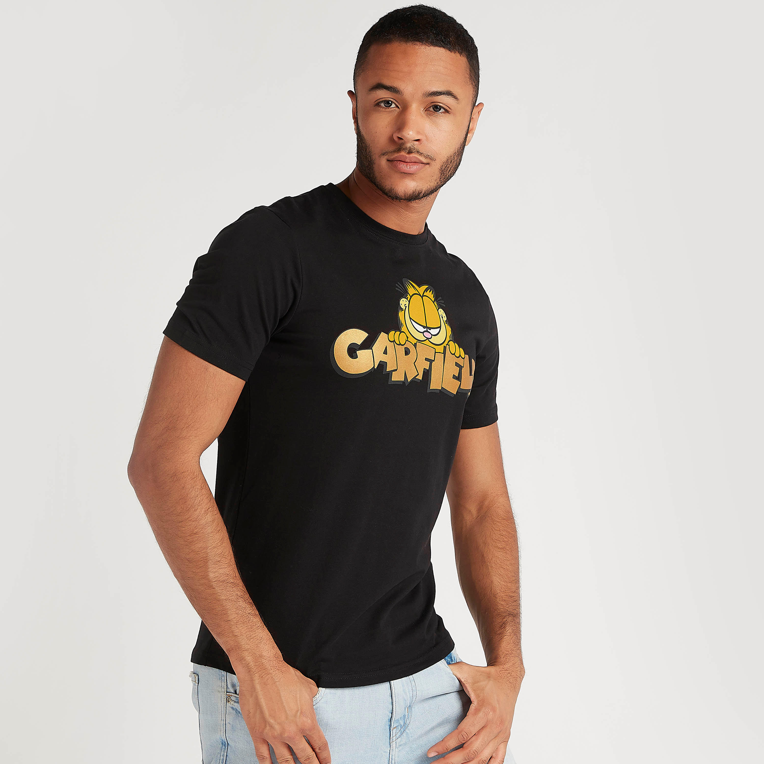 Garfield Print Crew Neck T-shirt with Short Sleeves-men-clothing-tshirtsandpolos-tshirts-image-1
