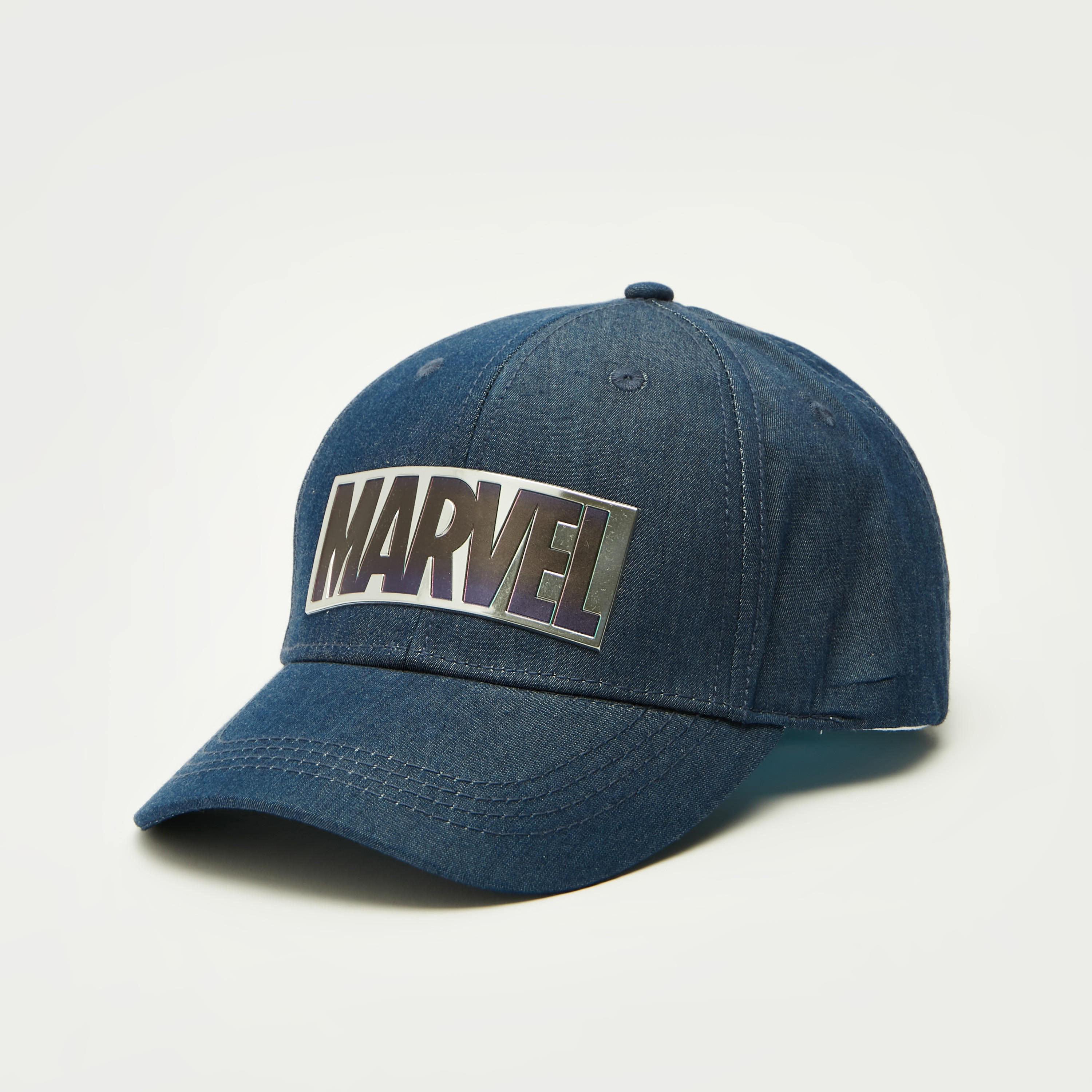 Embossed Marvel Logo Cap with Plate Buckle Closure-men-caps-image-1