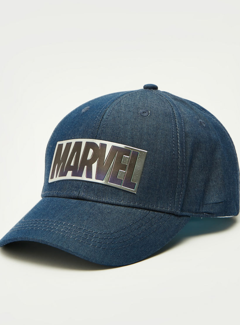 Embossed Marvel Logo Cap with Plate Buckle Closure-men-caps-image-1