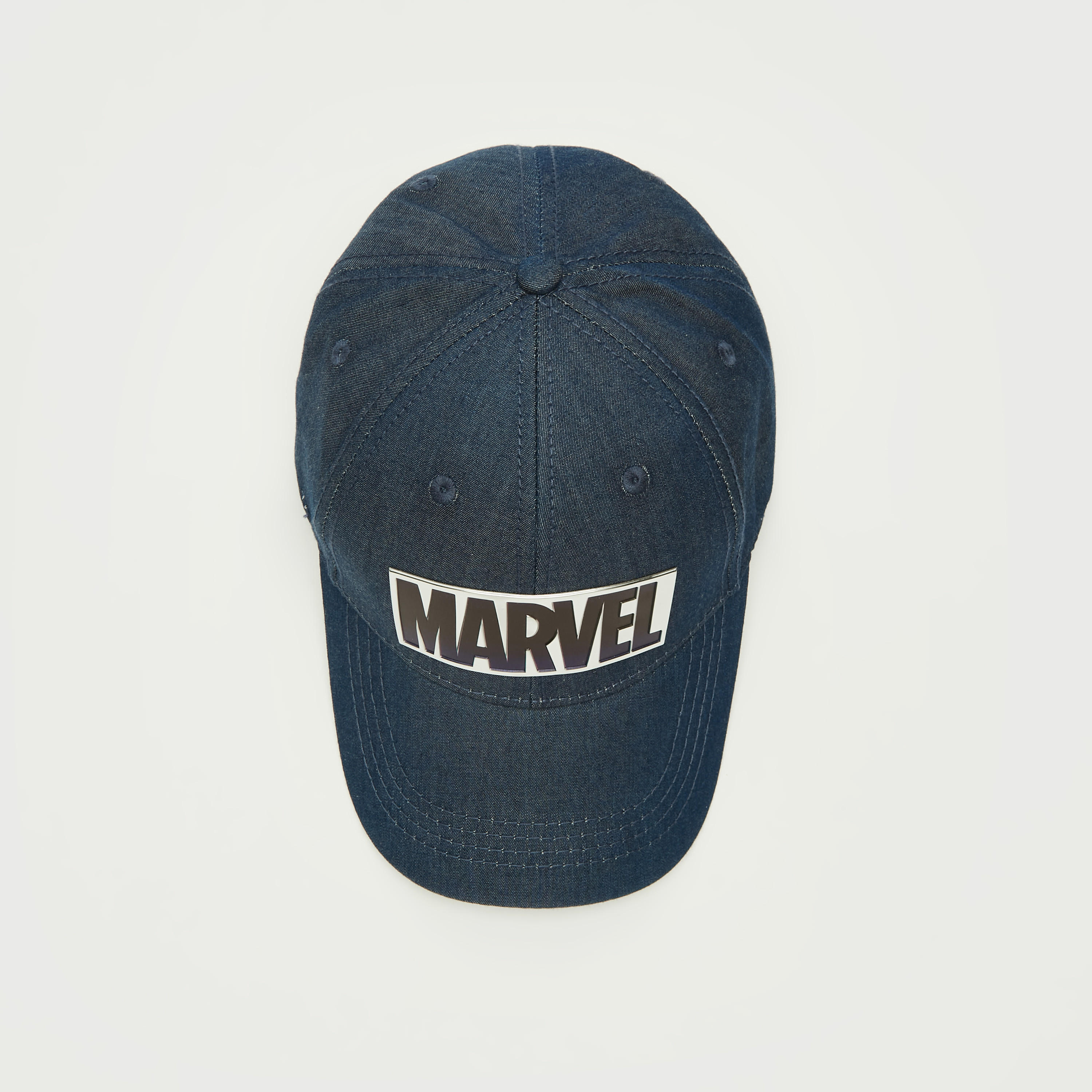 Embossed Marvel Logo Cap with Plate Buckle Closure-men-caps-image-2