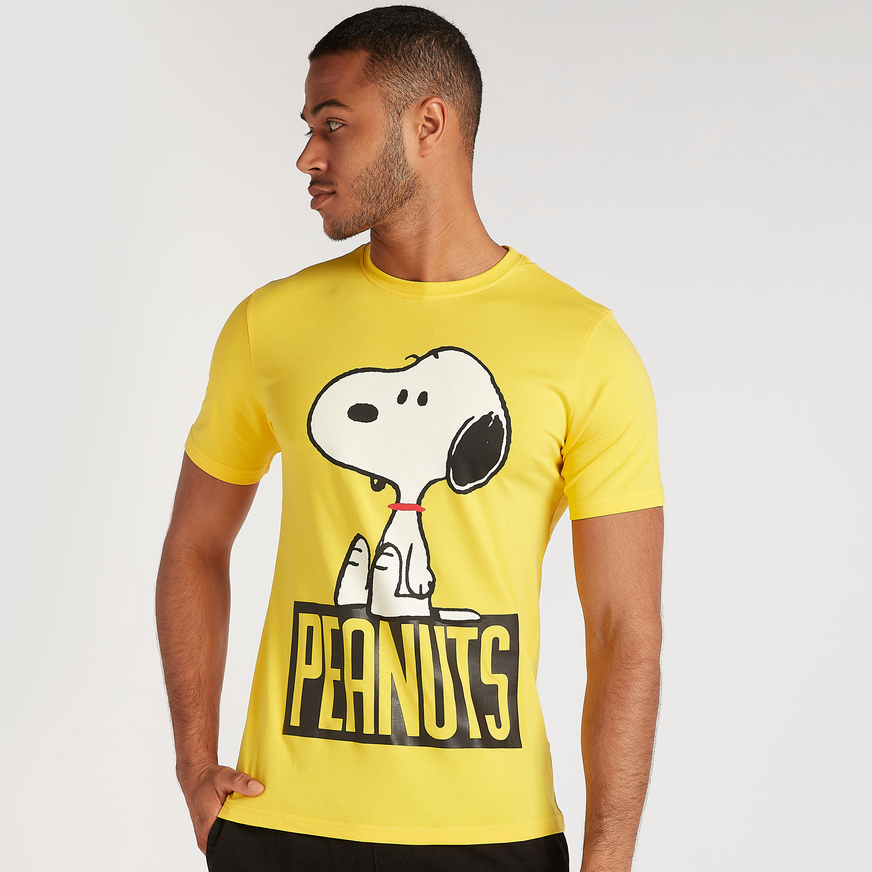 Peanuts Print Crew Neck T-shirt with Short Sleeves-men-clothing-tshirtsandpolos-tshirts-image-1