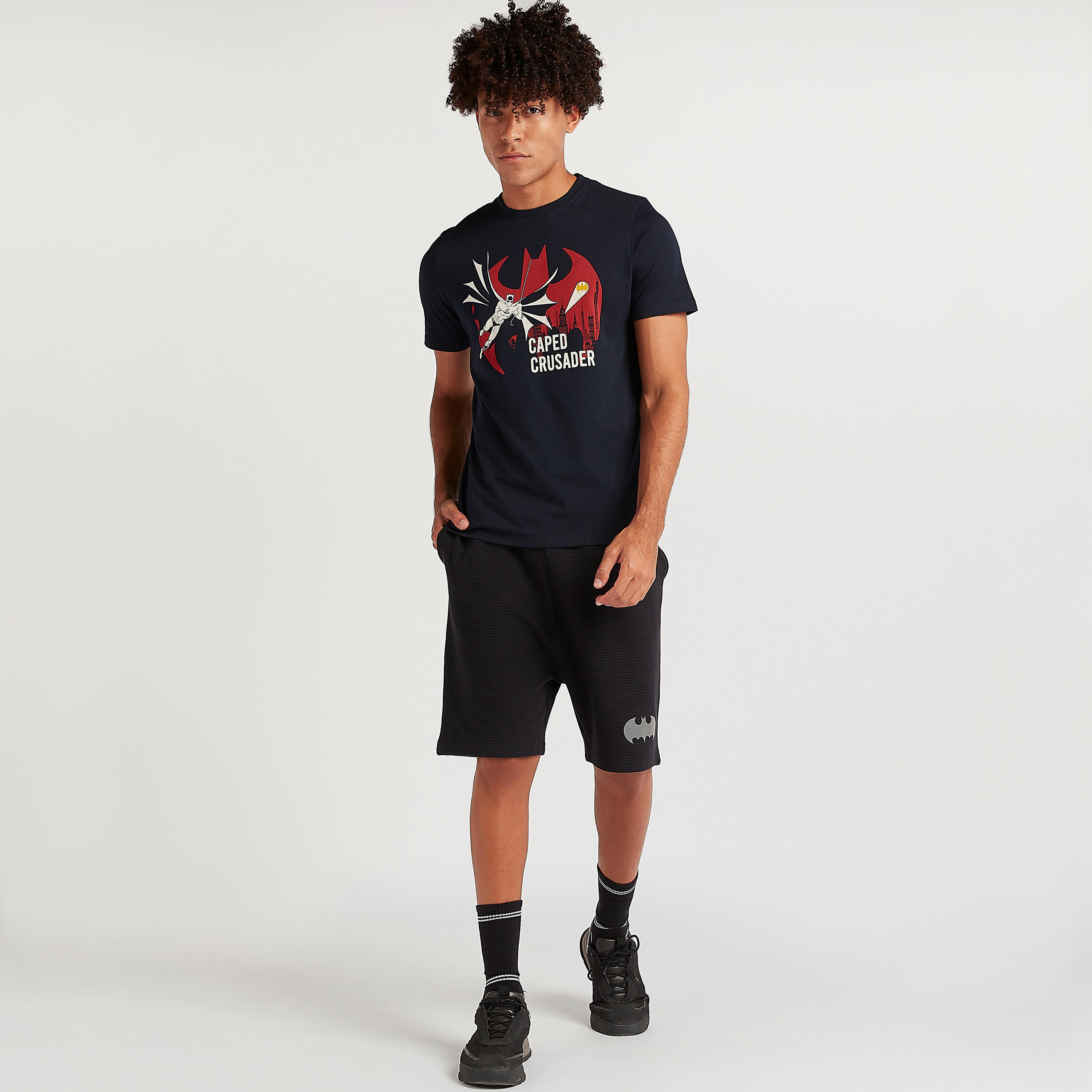 Batman Print T-shirt with Crew Neck and Short Sleeves-men-clothing-tshirtsandpolos-tshirts-image-2