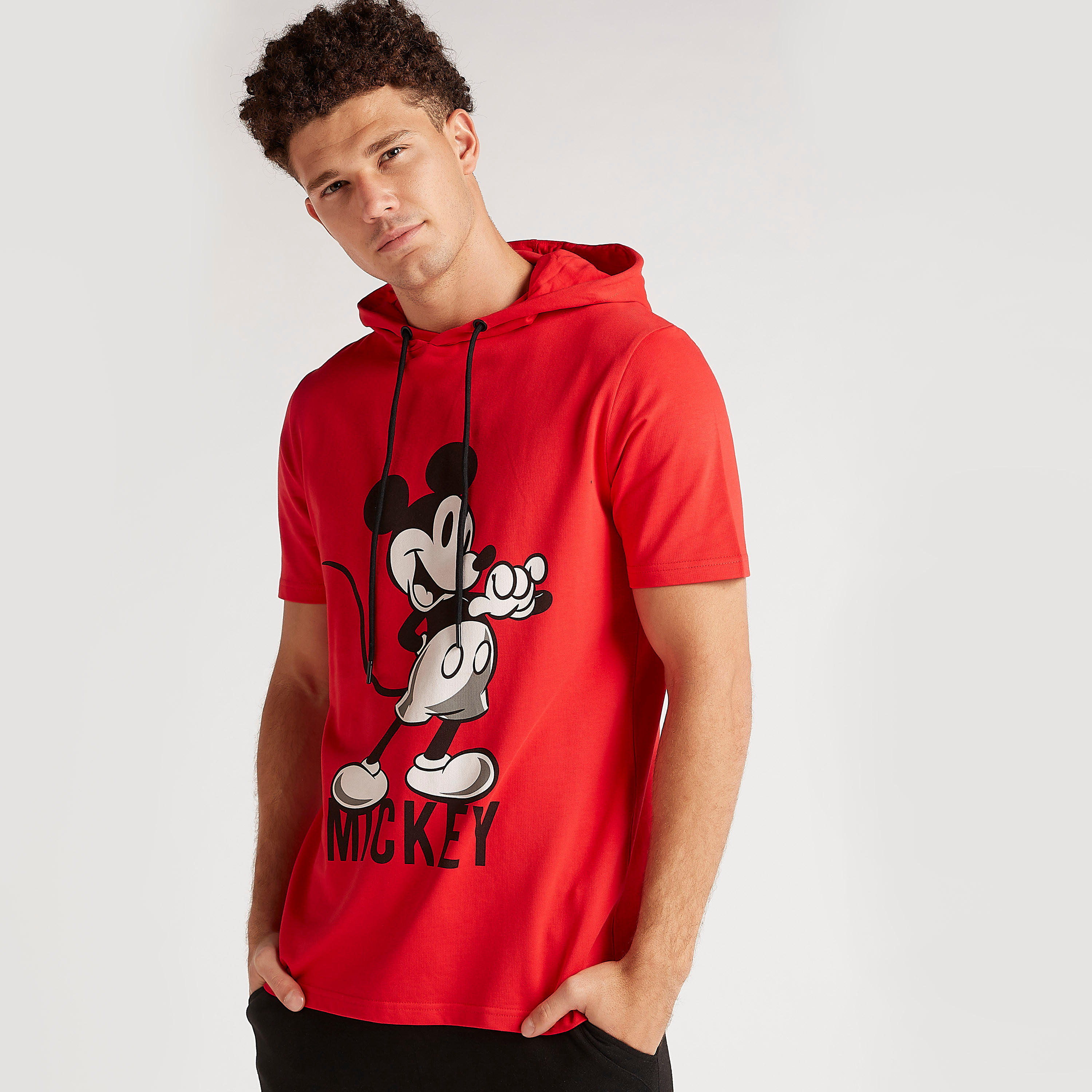 Mickey Mouse Print T-shirt with Short Sleeves and Hood-men-clothing-tshirtsandpolos-tshirts-image-1