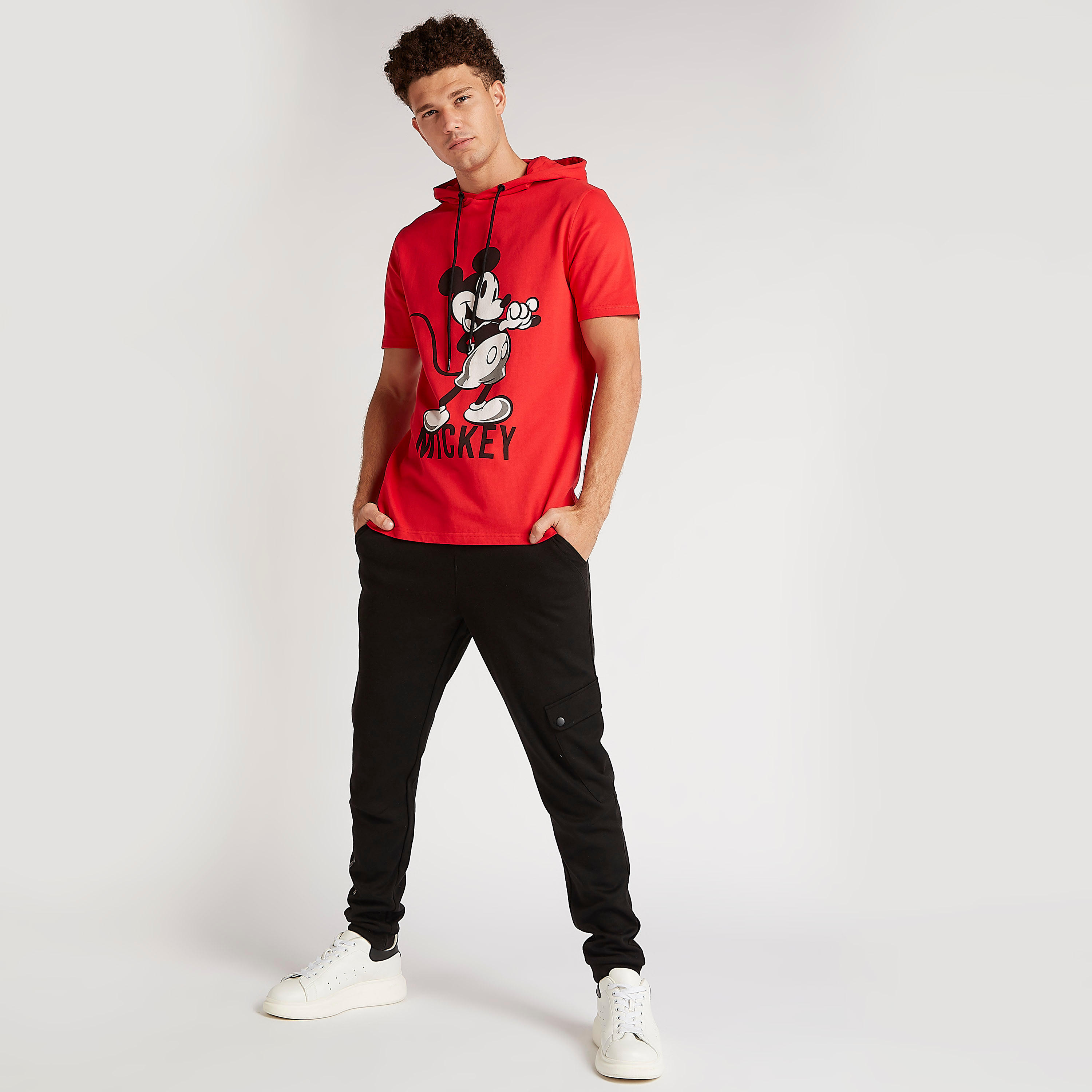 Mickey Mouse Print T-shirt with Short Sleeves and Hood-men-clothing-tshirtsandpolos-tshirts-image-2