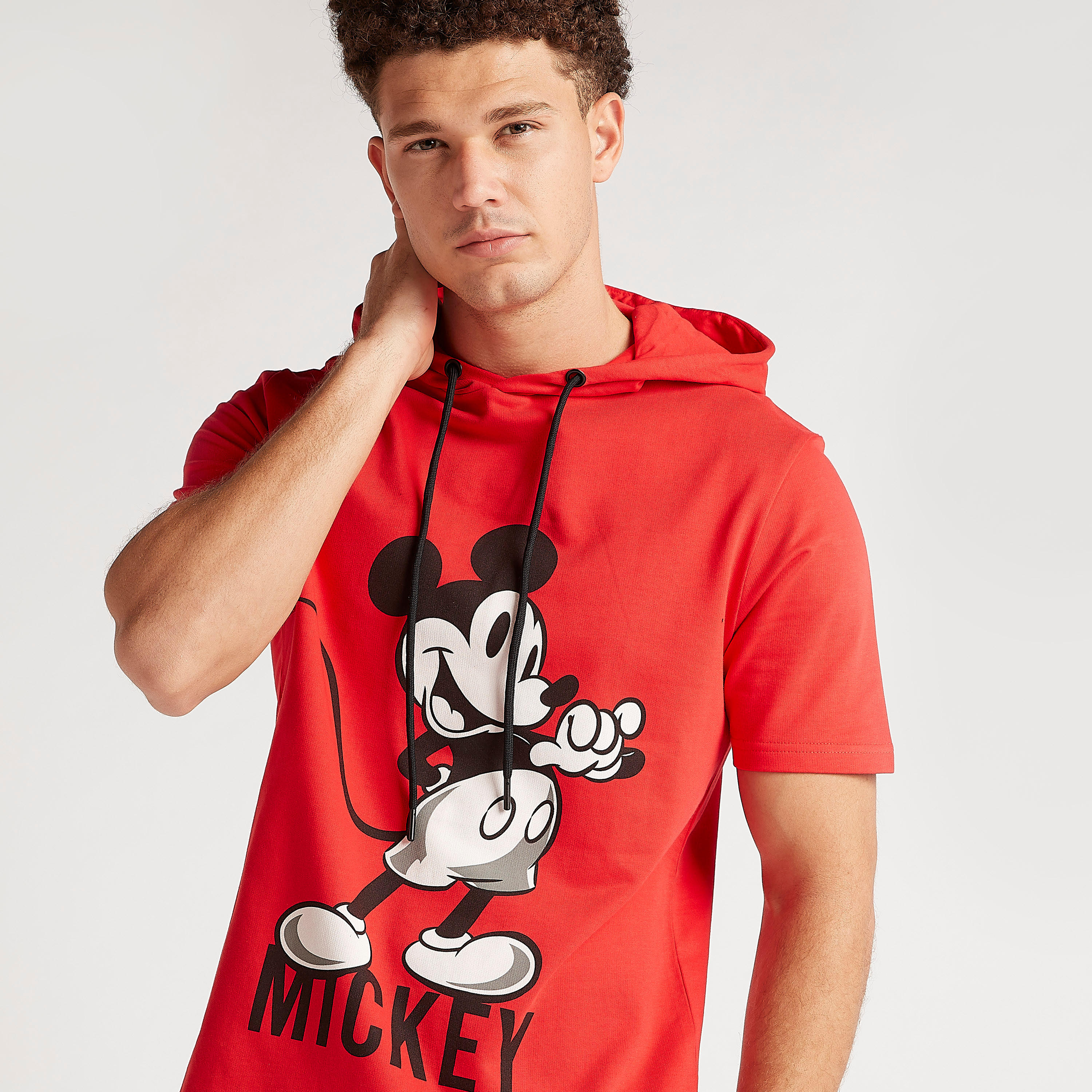 Mickey Mouse Print T-shirt with Short Sleeves and Hood-men-clothing-tshirtsandpolos-tshirts-image-3