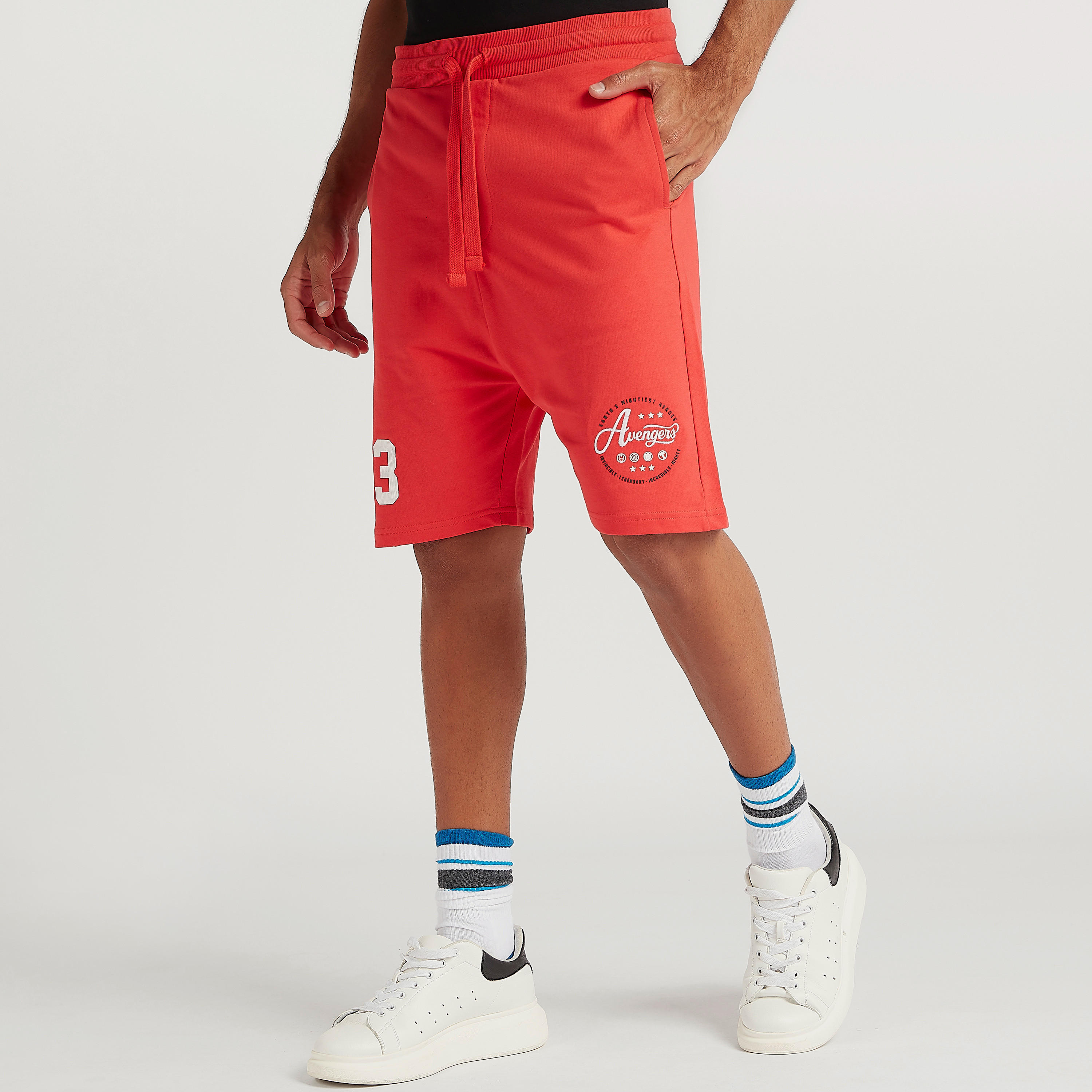 Avengers Print Mid-Rise Shorts with Drawstring Closure-men-clothing-bottoms-shorts-image-1
