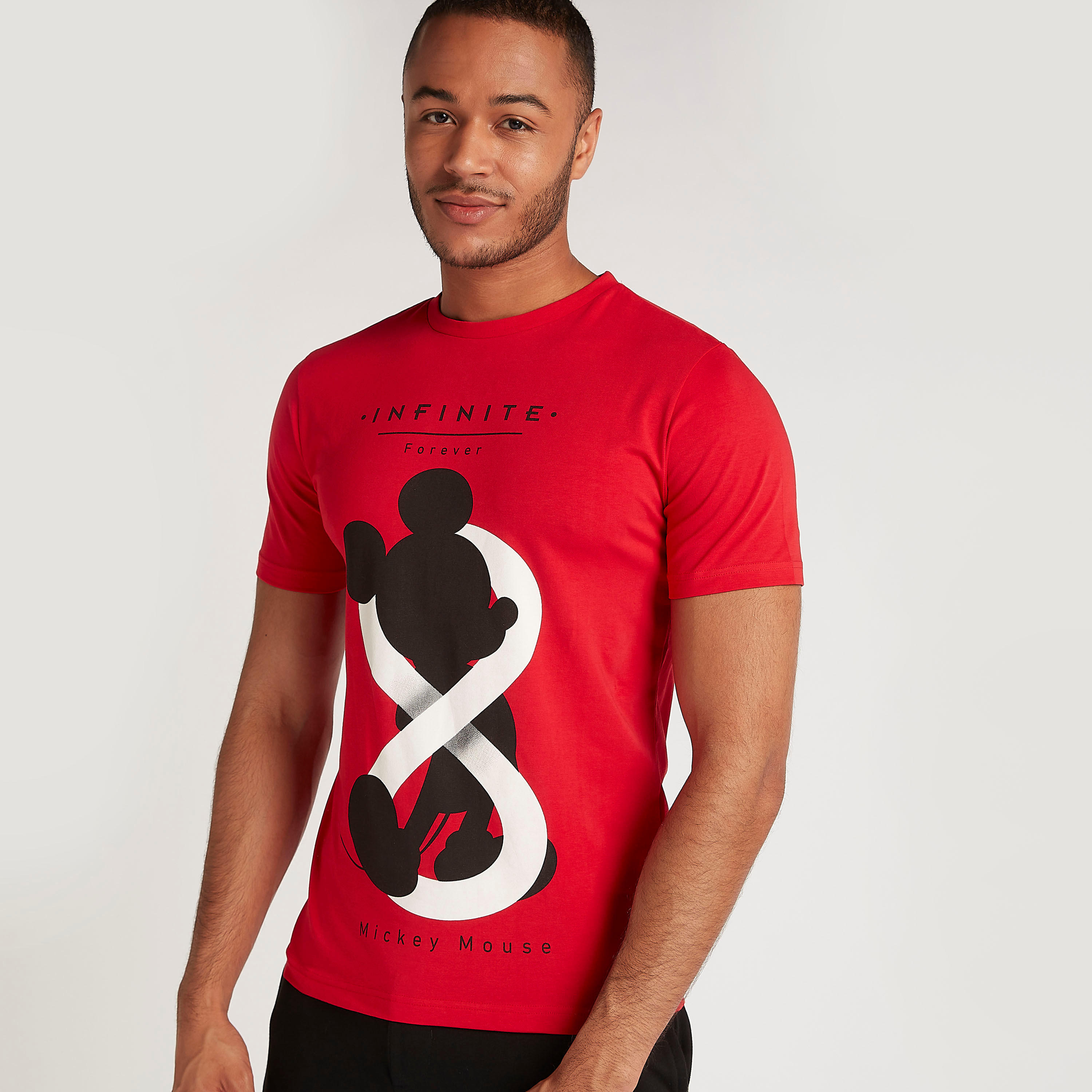 Mickey Mouse Print Crew Neck T-shirt with Short Sleeves-men-clothing-tshirtsandpolos-tshirts-image-1