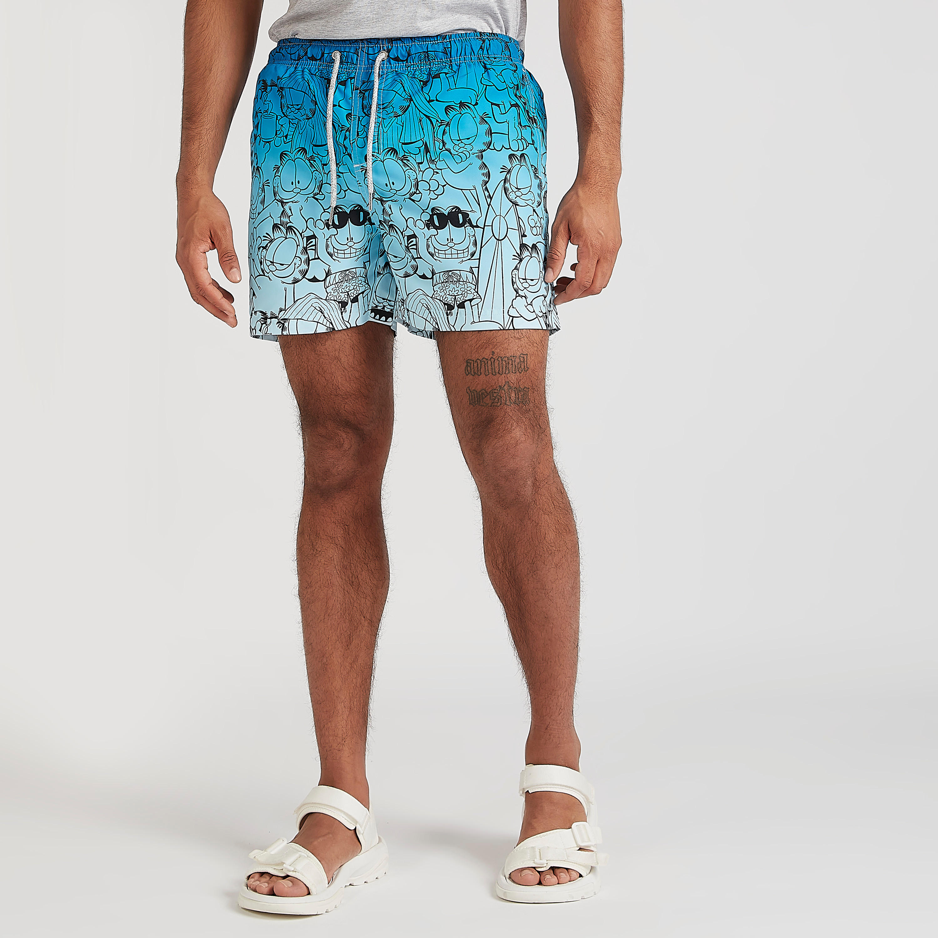 Garfield Print Mid-Rise Shorts with Pockets and Drawstring Closure-men-clothing-bottoms-shorts-image-1