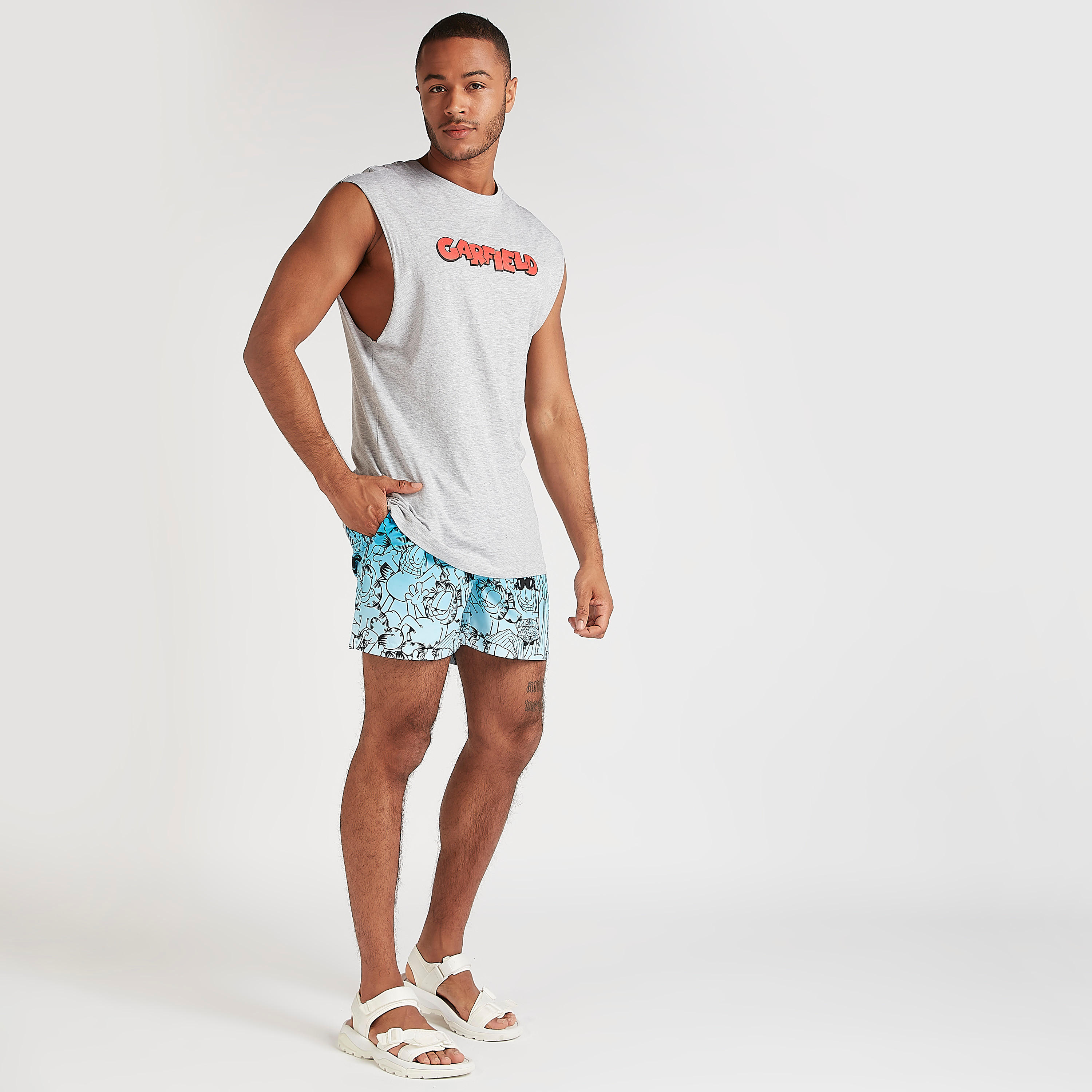 Garfield Print Mid-Rise Shorts with Pockets and Drawstring Closure-men-clothing-bottoms-shorts-image-2