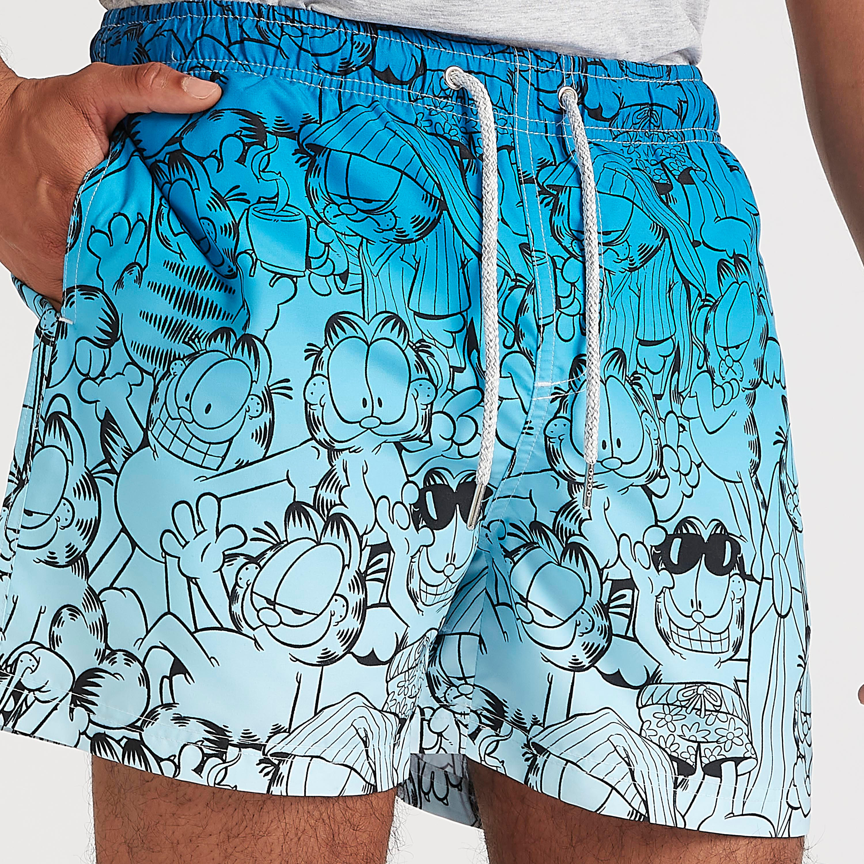 Garfield Print Mid-Rise Shorts with Pockets and Drawstring Closure-men-clothing-bottoms-shorts-image-3