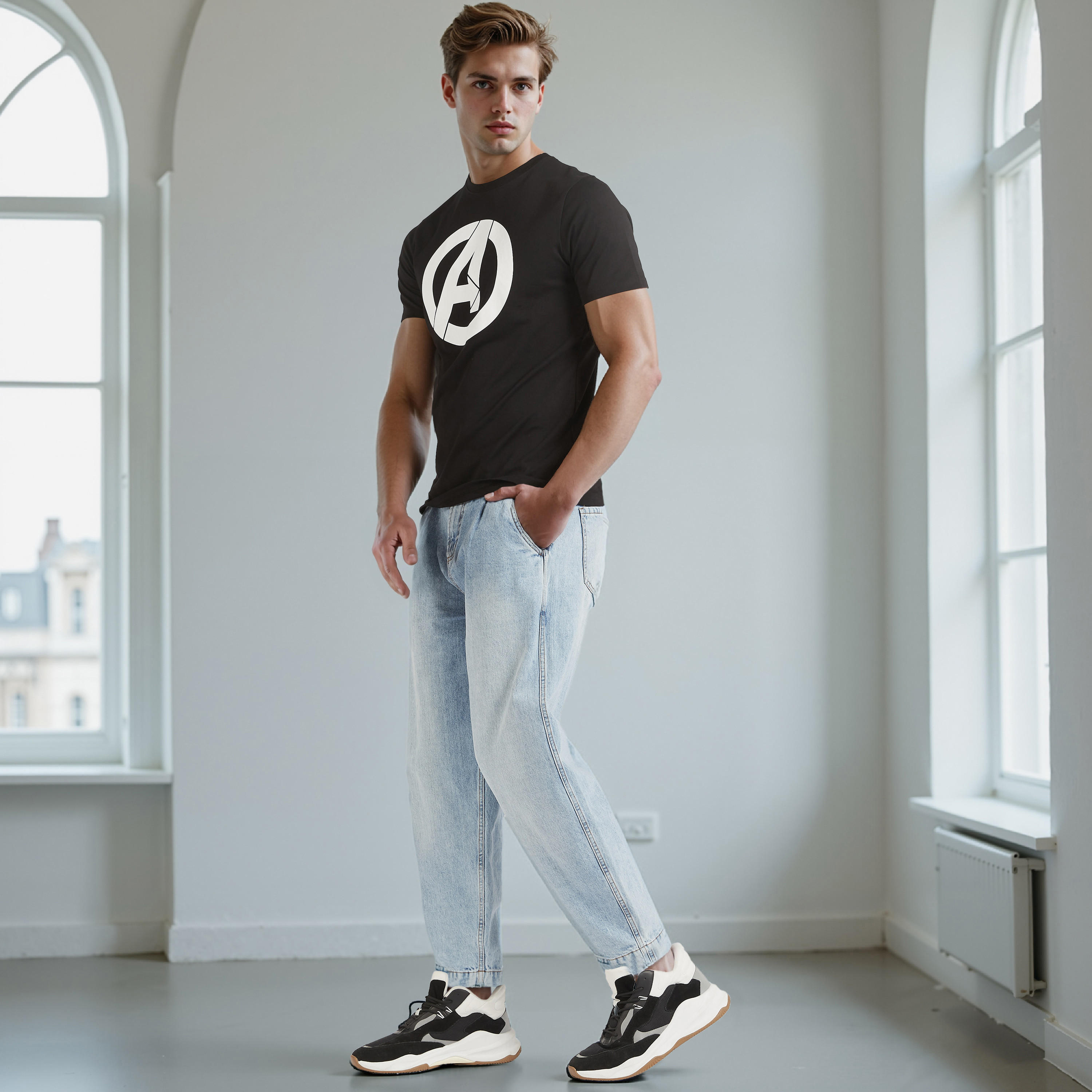 تيشيرت بياقة ضيّقة وأكمام قصيرة وطبعات أفينجرز-men-clothing-tshirtsandpolos-tshirts-image-2