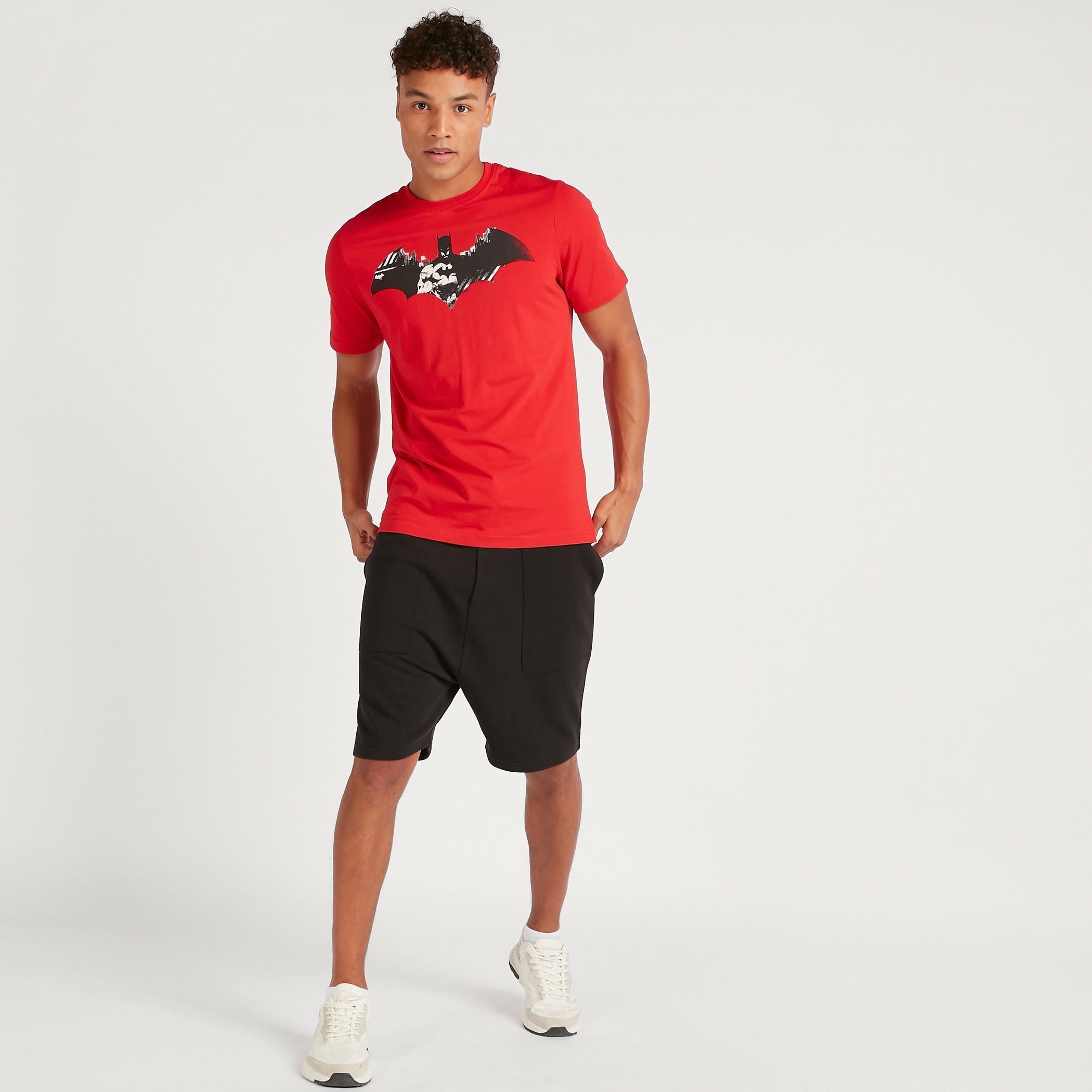 Batman Logo Print Crew Neck T-shirt with Short Sleeves-men-clothing-tshirtsandpolos-tshirts-image-2