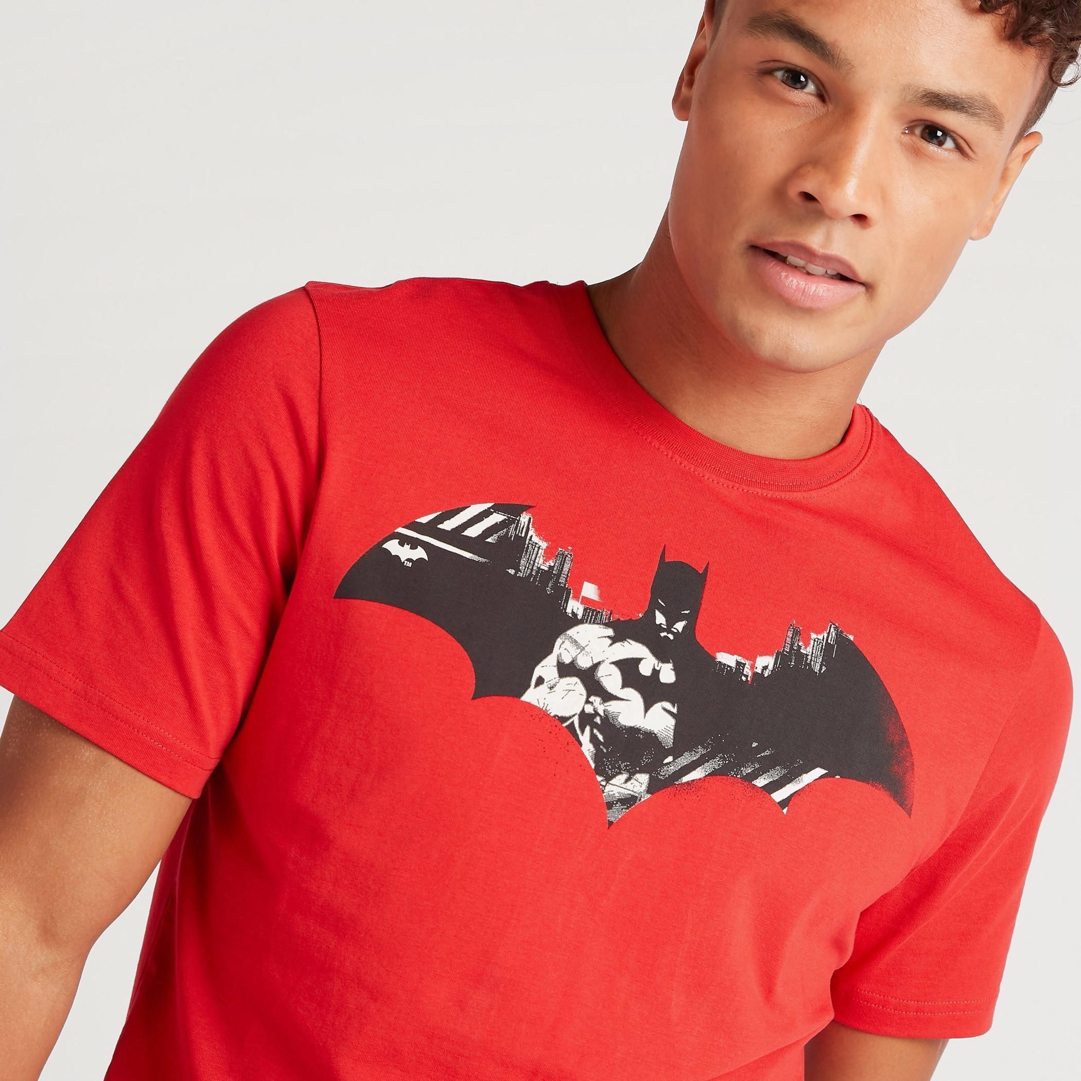 Batman Logo Print Crew Neck T-shirt with Short Sleeves-men-clothing-tshirtsandpolos-tshirts-image-3