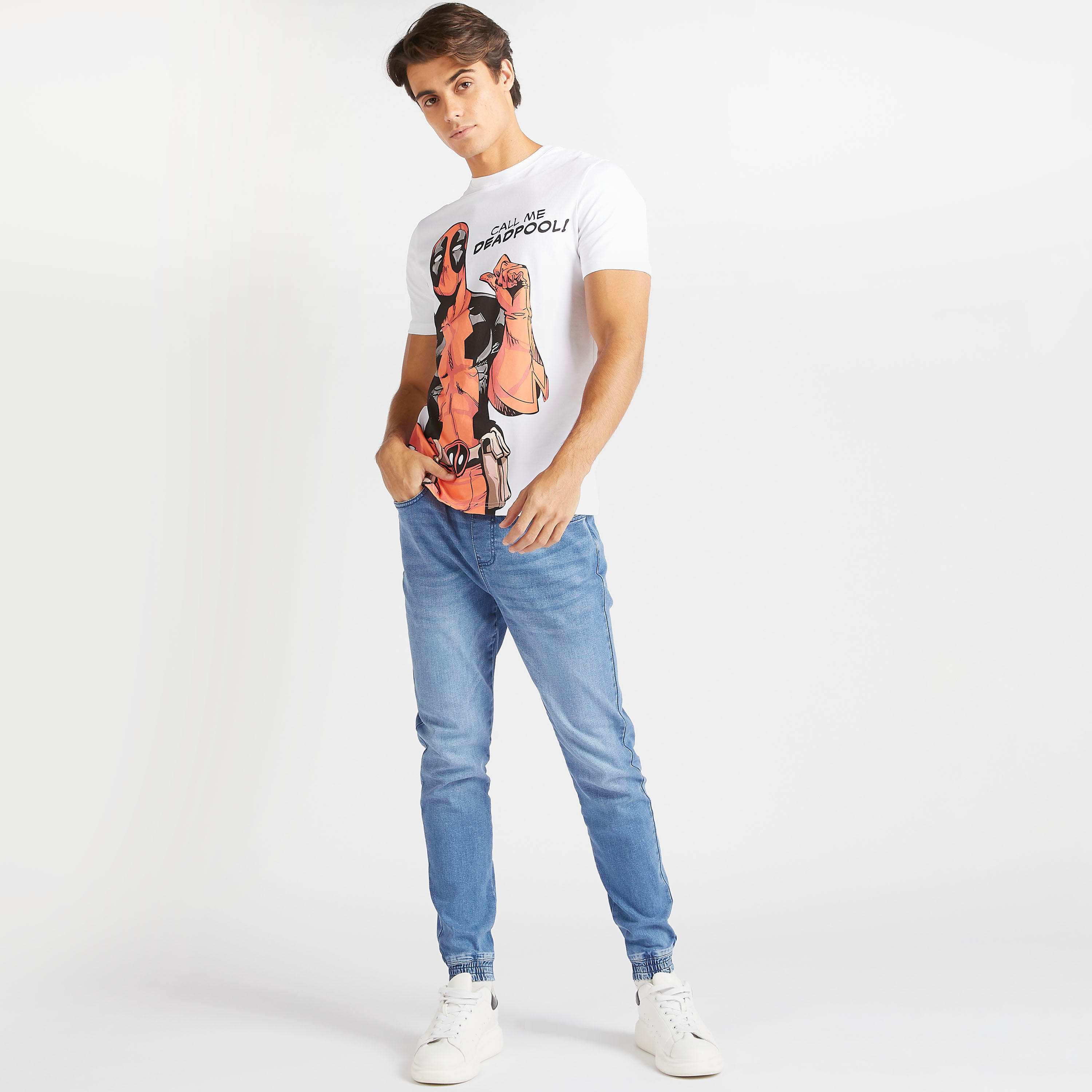 Deadpool Print Crew Neck T-shirt with Short Sleeves-men-clothing-tshirtsandpolos-tshirts-image-2