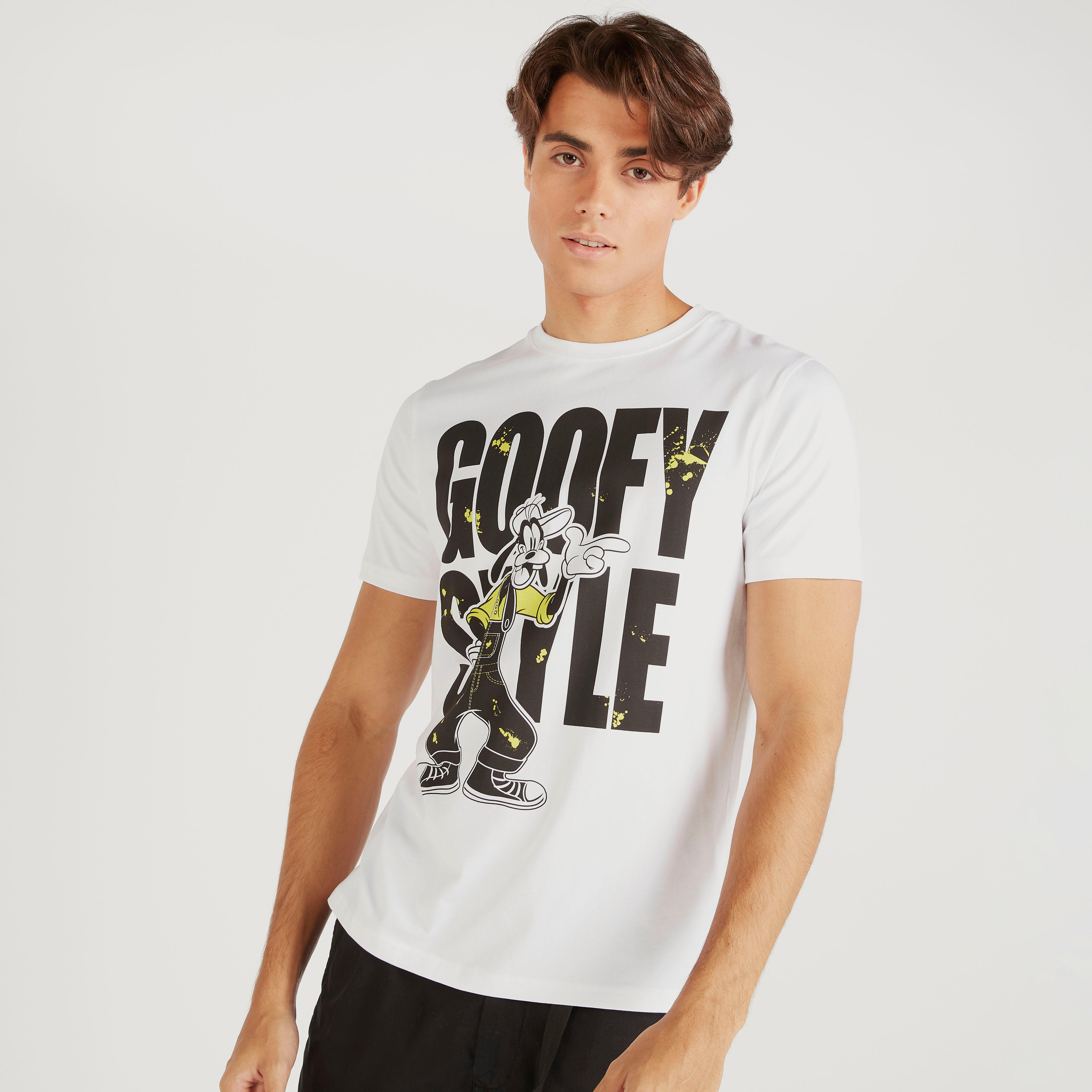 Goofy Print Crew Neck T-shirt with Short Sleeves-men-clothing-tshirtsandpolos-tshirts-image-1