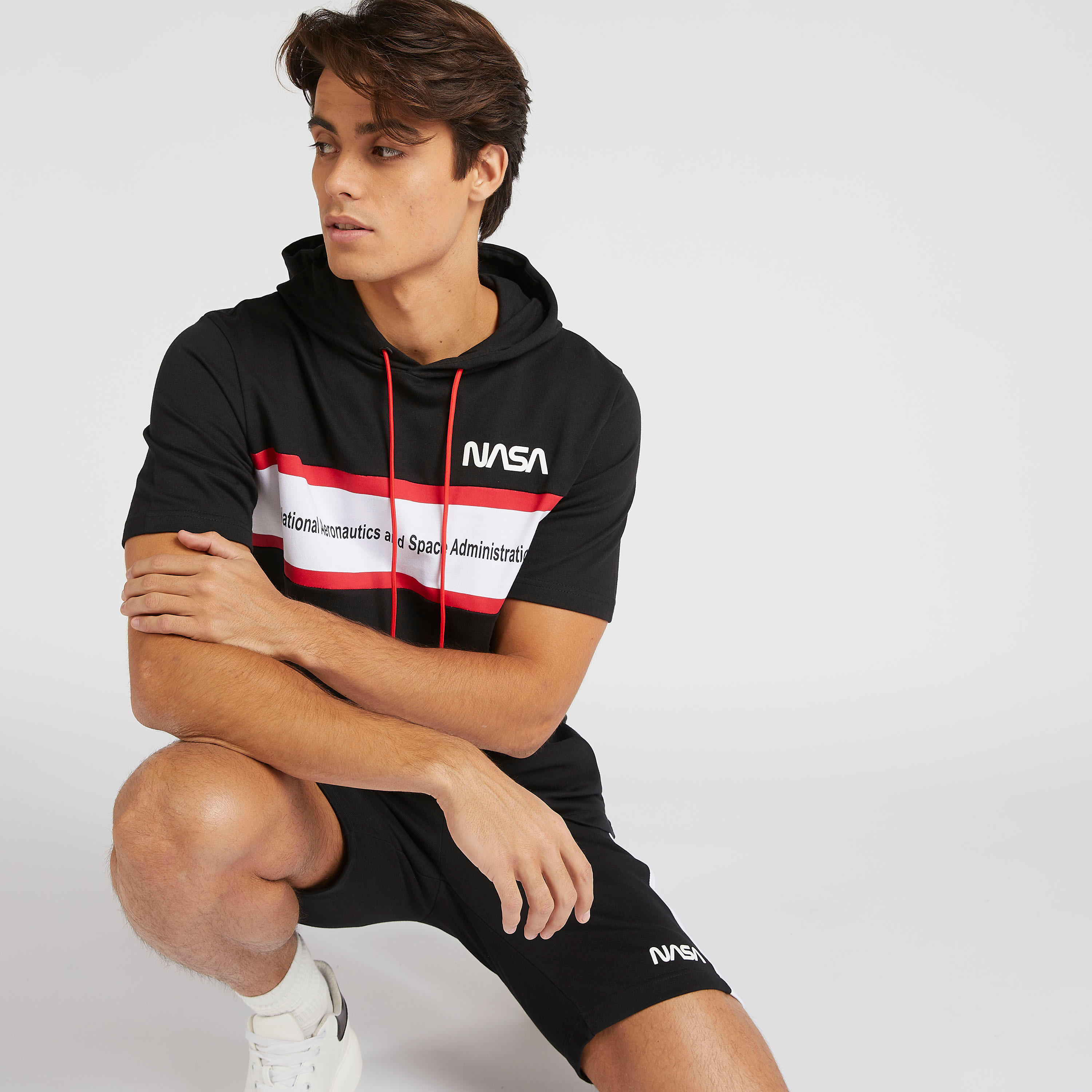 NASA Print Hooded T-shirt with Short Sleeves-men-clothing-tshirtsandpolos-tshirts-image-1
