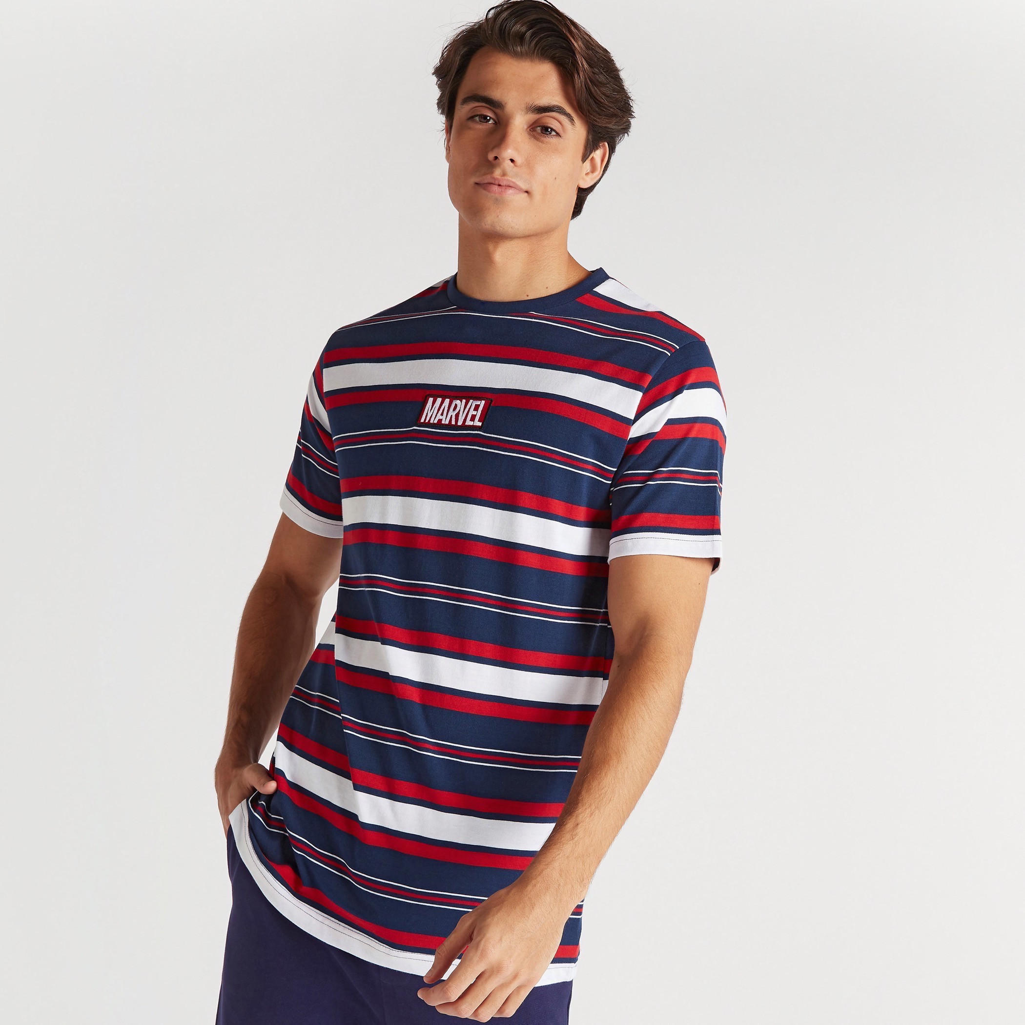 Marvel Striped T-shirt with Short Sleeves-men-clothing-tshirtsandpolos-tshirts-image-1