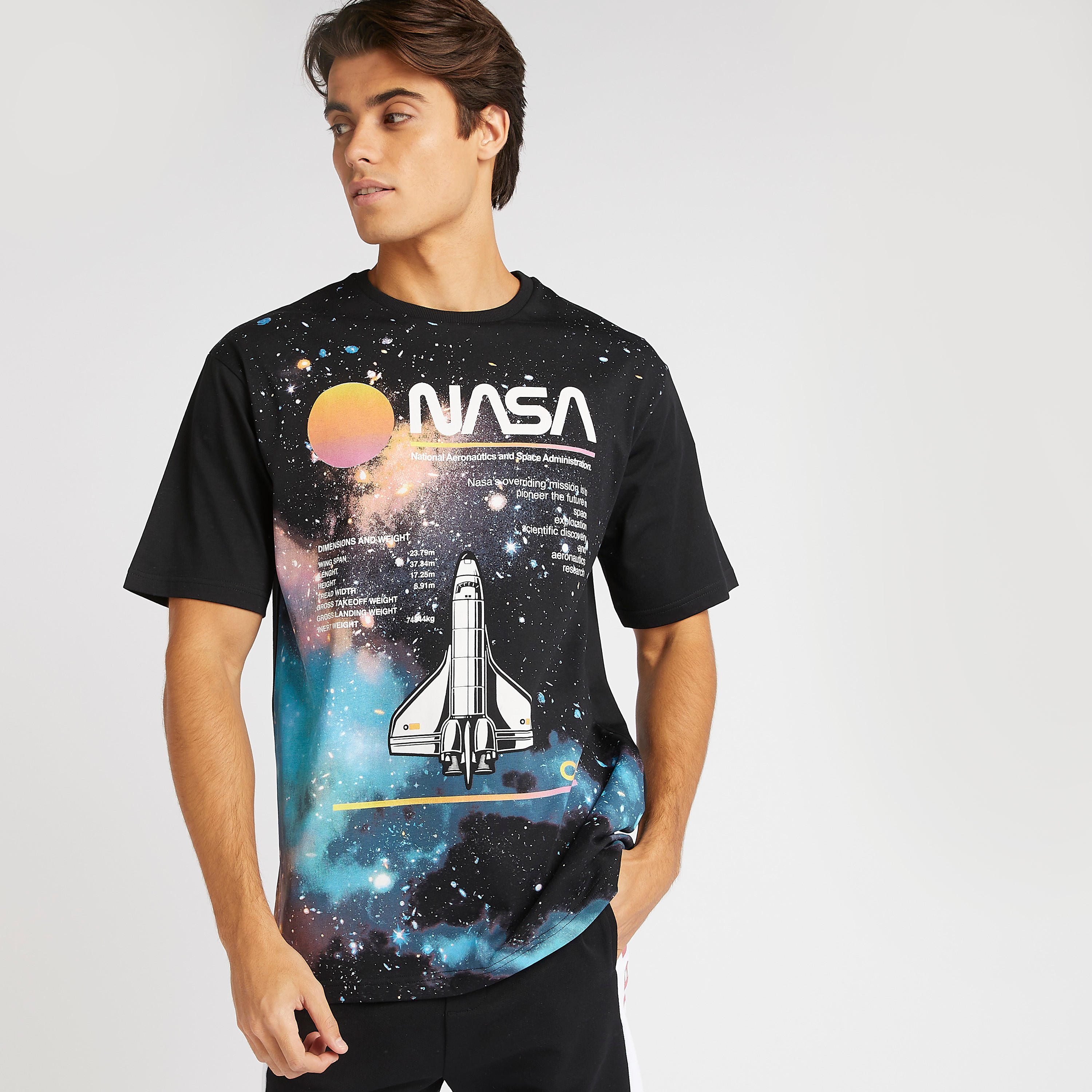 NASA Print Crew Neck T-shirt with Short Sleeves-men-clothing-tshirtsandpolos-tshirts-image-1