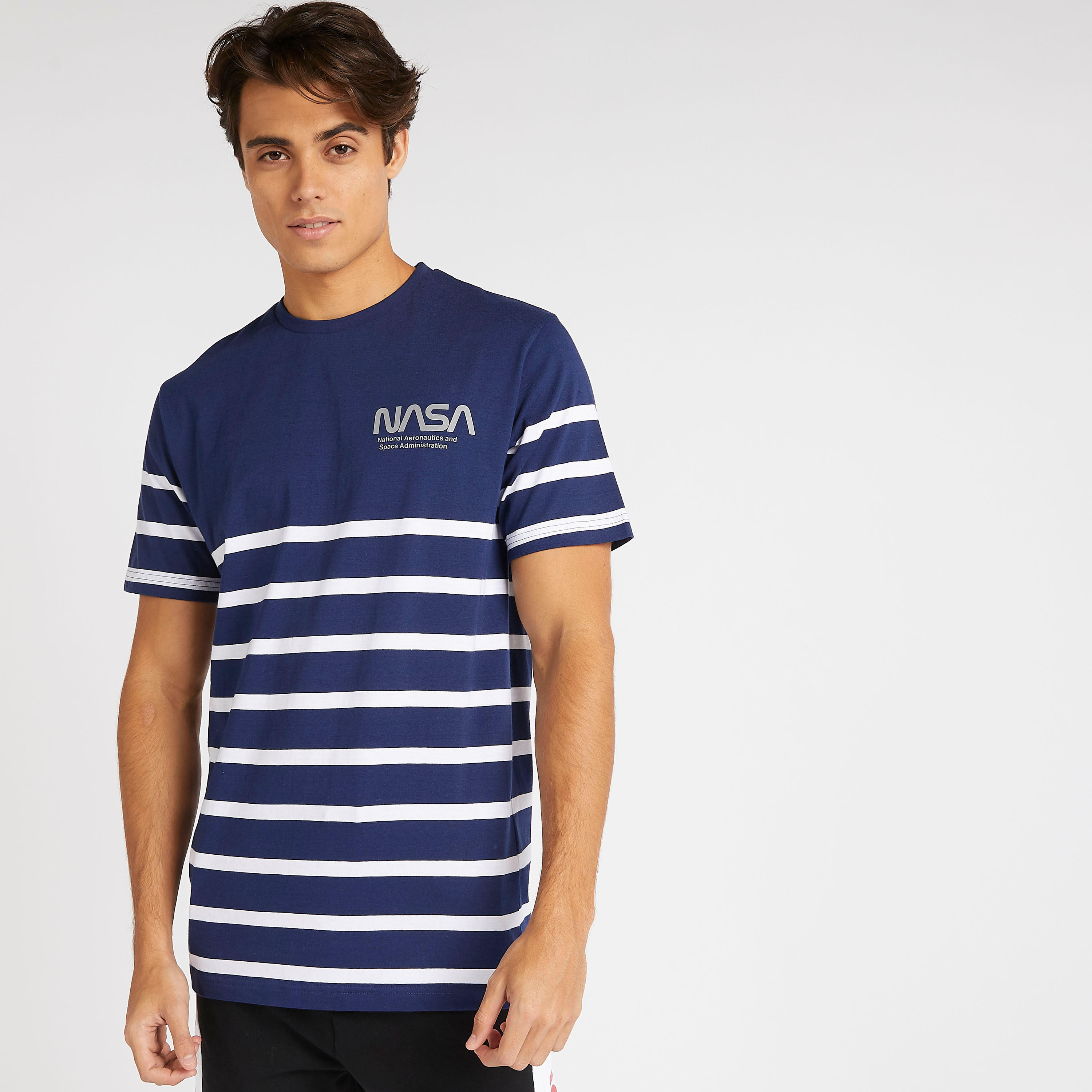 NASA Print Striped Crew Neck T-shirt with Short Sleeves-men-clothing-tshirtsandpolos-tshirts-image-1