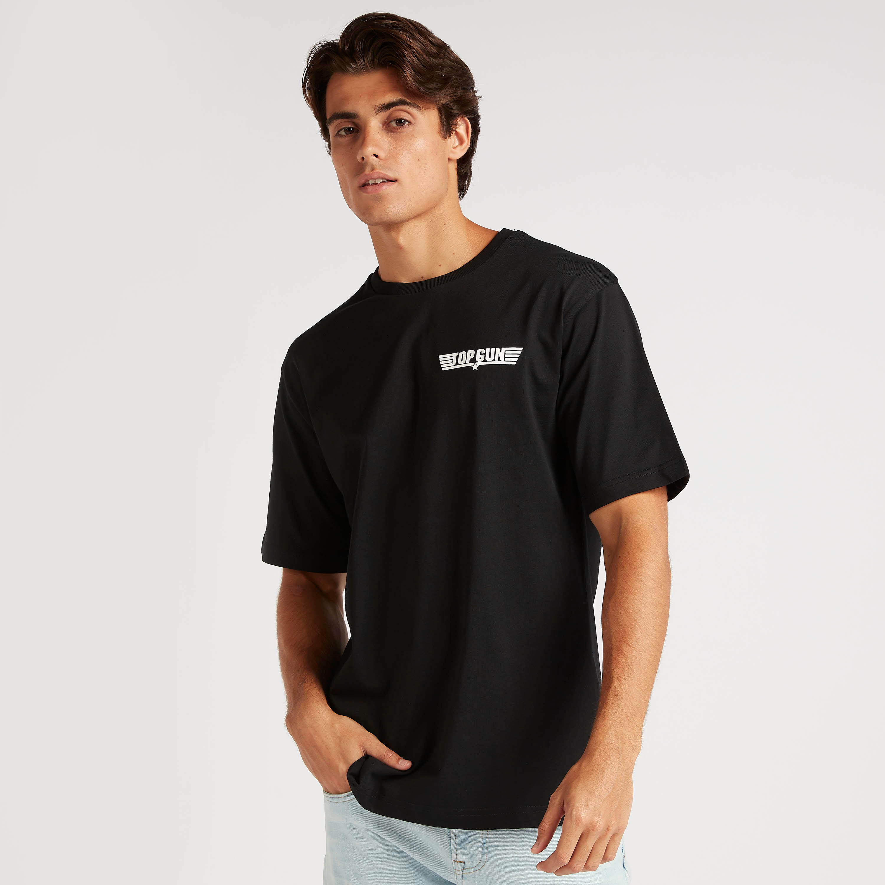 Top Gun Print Crew Neck T-shirt with Short Sleeves-men-clothing-tshirtsandpolos-tshirts-image-1