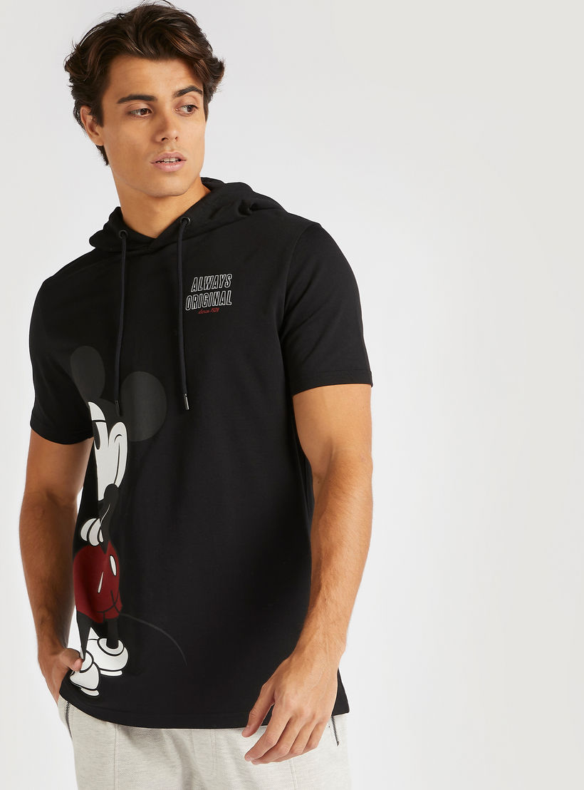 Mickey Mouse Print Hooded T-shirt with Short Sleeves-men-clothing-tshirtsandpolos-tshirts-image-1