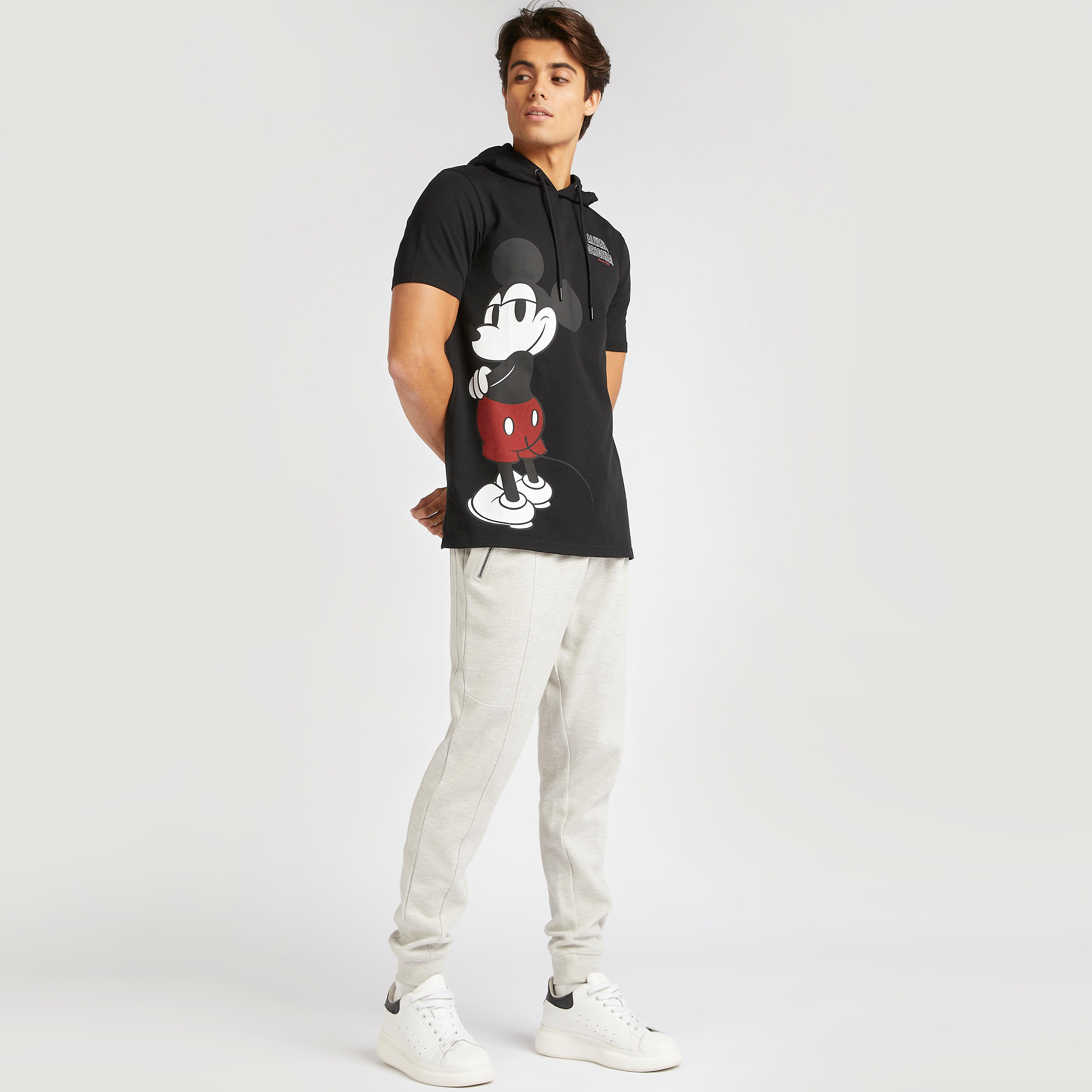 Mickey Mouse Print Hooded T-shirt with Short Sleeves-men-clothing-tshirtsandpolos-tshirts-image-2