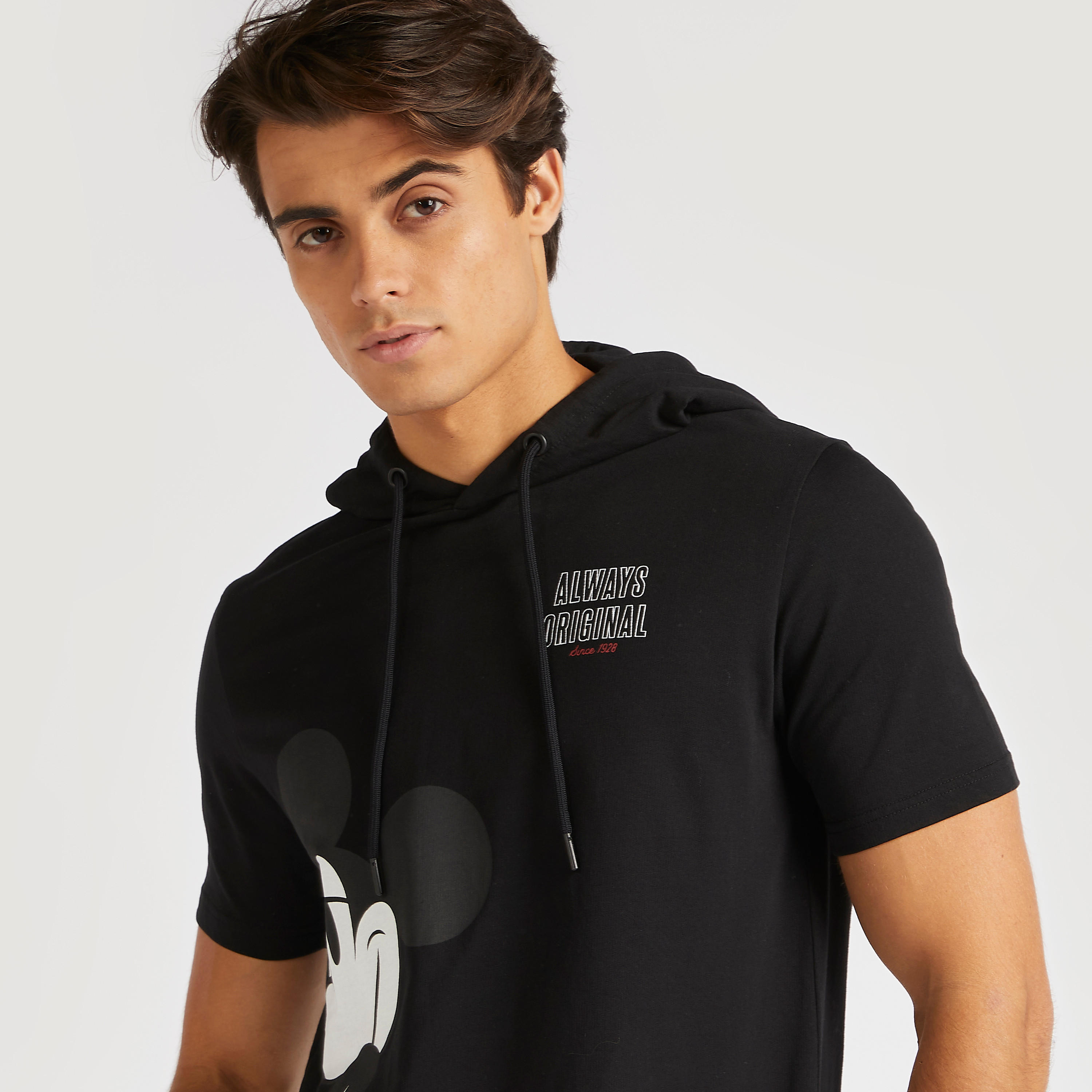 Mickey Mouse Print Hooded T-shirt with Short Sleeves-men-clothing-tshirtsandpolos-tshirts-image-3