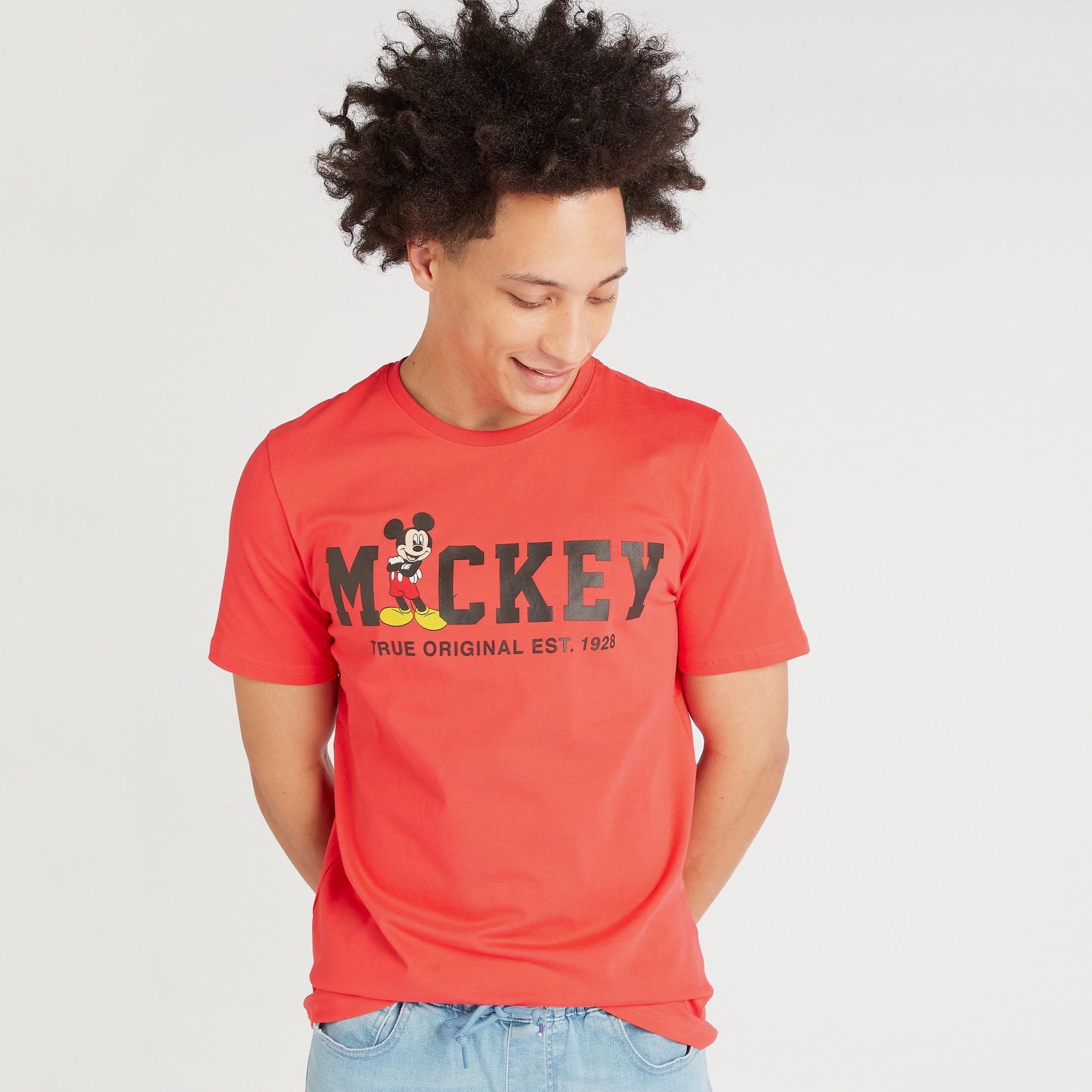 Mickey Mouse Print Crew Neck T-shirt with Short Sleeves-men-clothing-tshirtsandpolos-tshirts-image-1