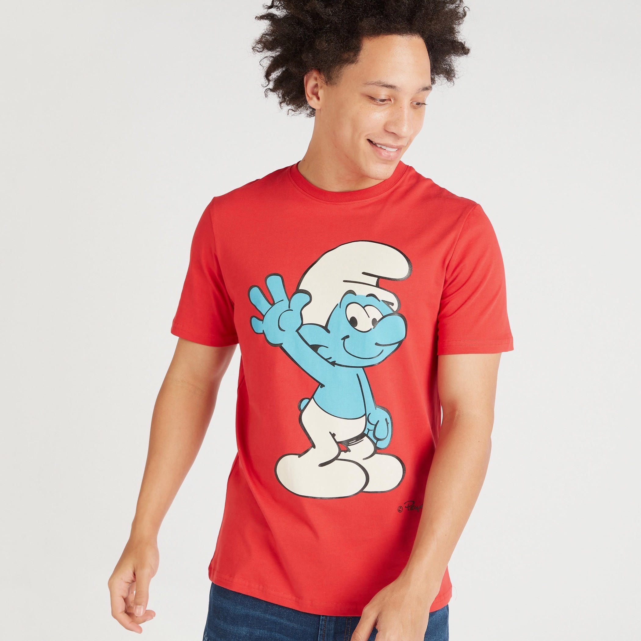 تيشيرت بياقة ضيقة وأكمام قصيرة وطبعات ذا سمورفز-men-clothing-tshirtsandpolos-tshirts-image-1