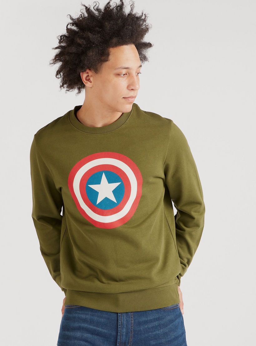 سويت شيرت بطبعات كابتن أمريكا وياقة ضيقة وأكمام طويلة-men-winterwear-hoodiesandsweatshirts-image-1