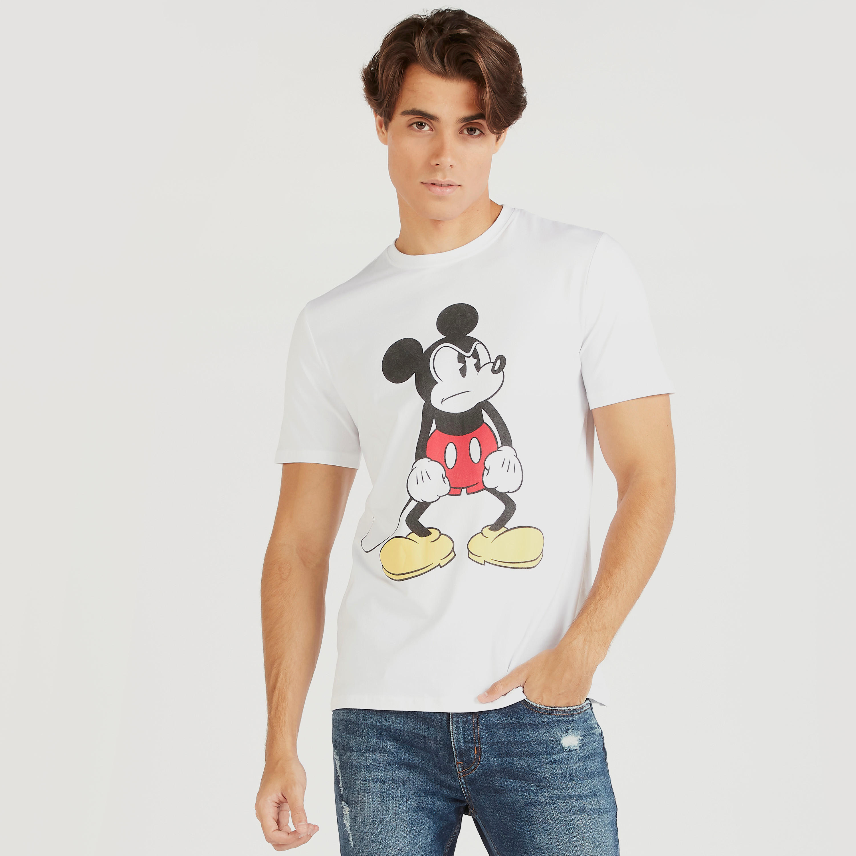 Mickey Mouse Print Crew Neck T-shirt with Short Sleeves-men-clothing-tshirtsandpolos-tshirts-image-1