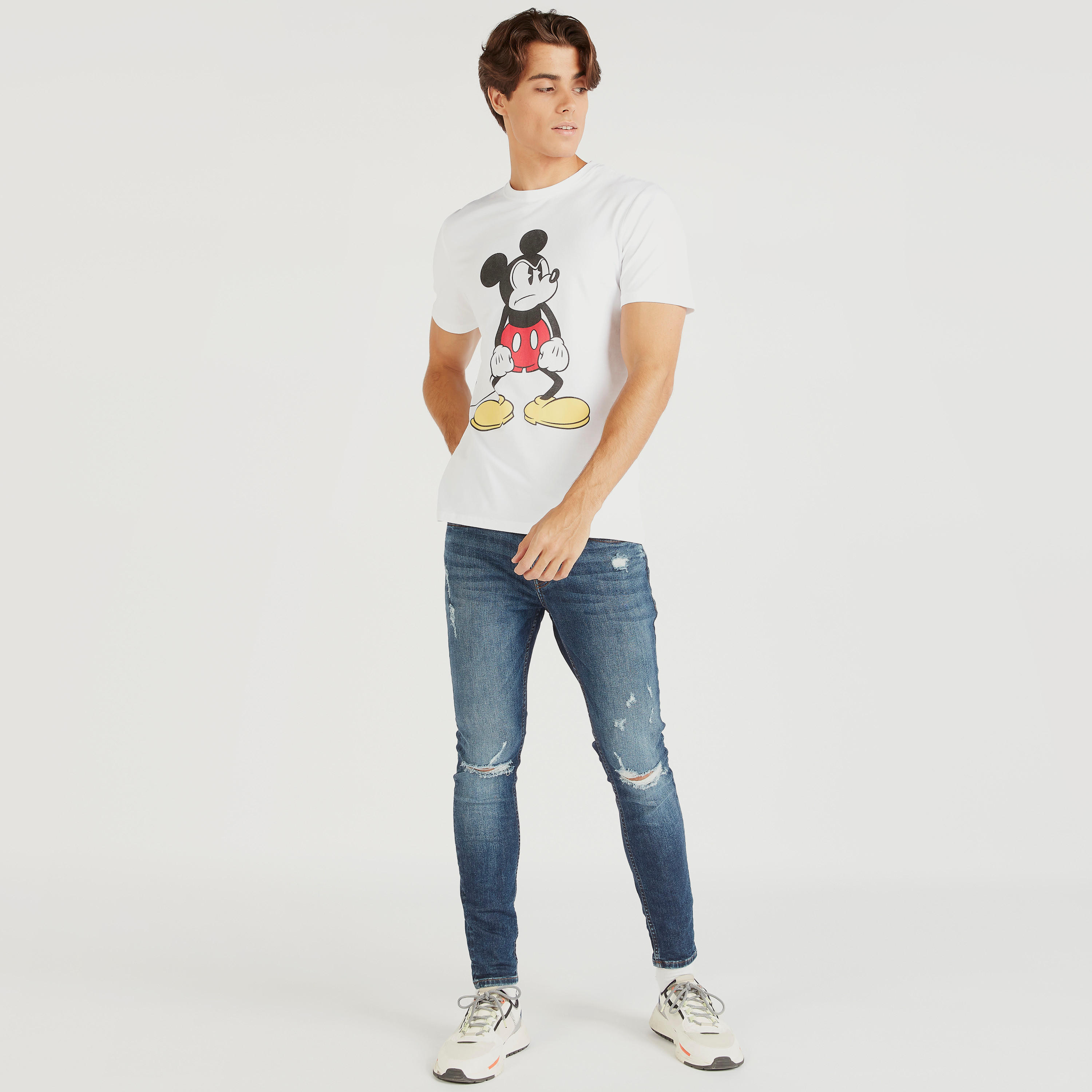 Mickey Mouse Print Crew Neck T-shirt with Short Sleeves-men-clothing-tshirtsandpolos-tshirts-image-2
