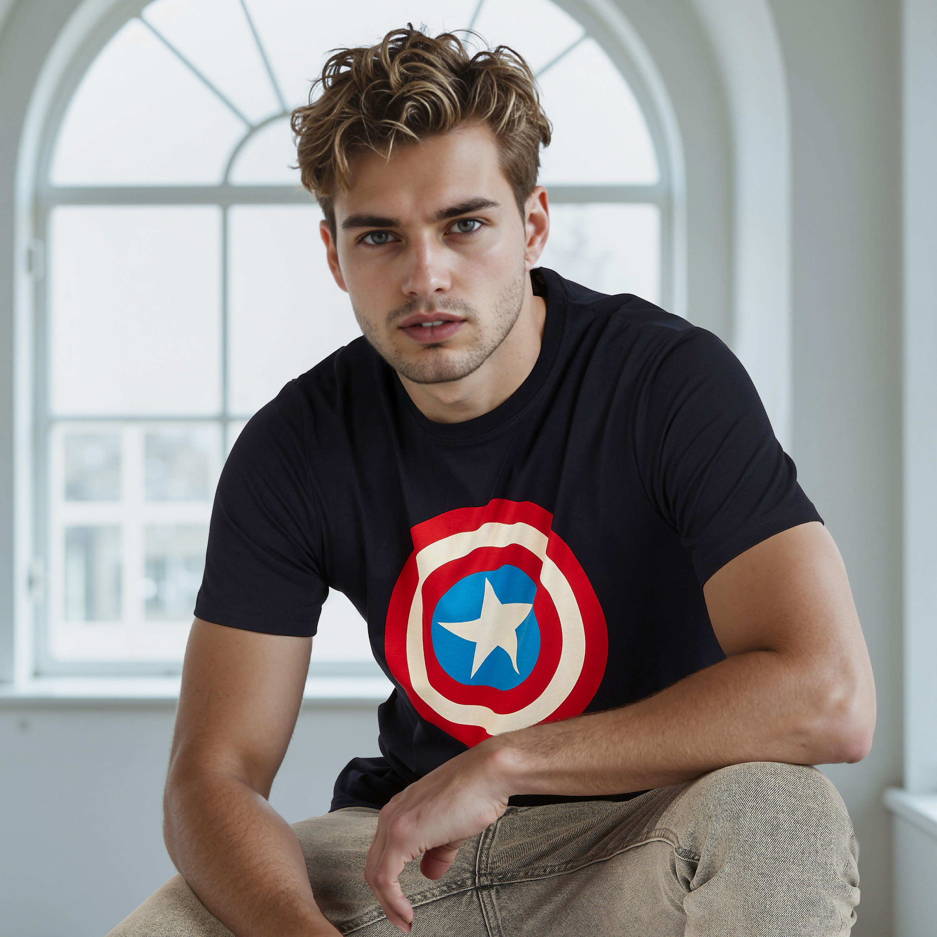 تيشيرت بياقة ضيّقة وأكمام قصيرة وطبعات كابتن أمريكا-men-clothing-tshirtsandpolos-tshirts-image-4
