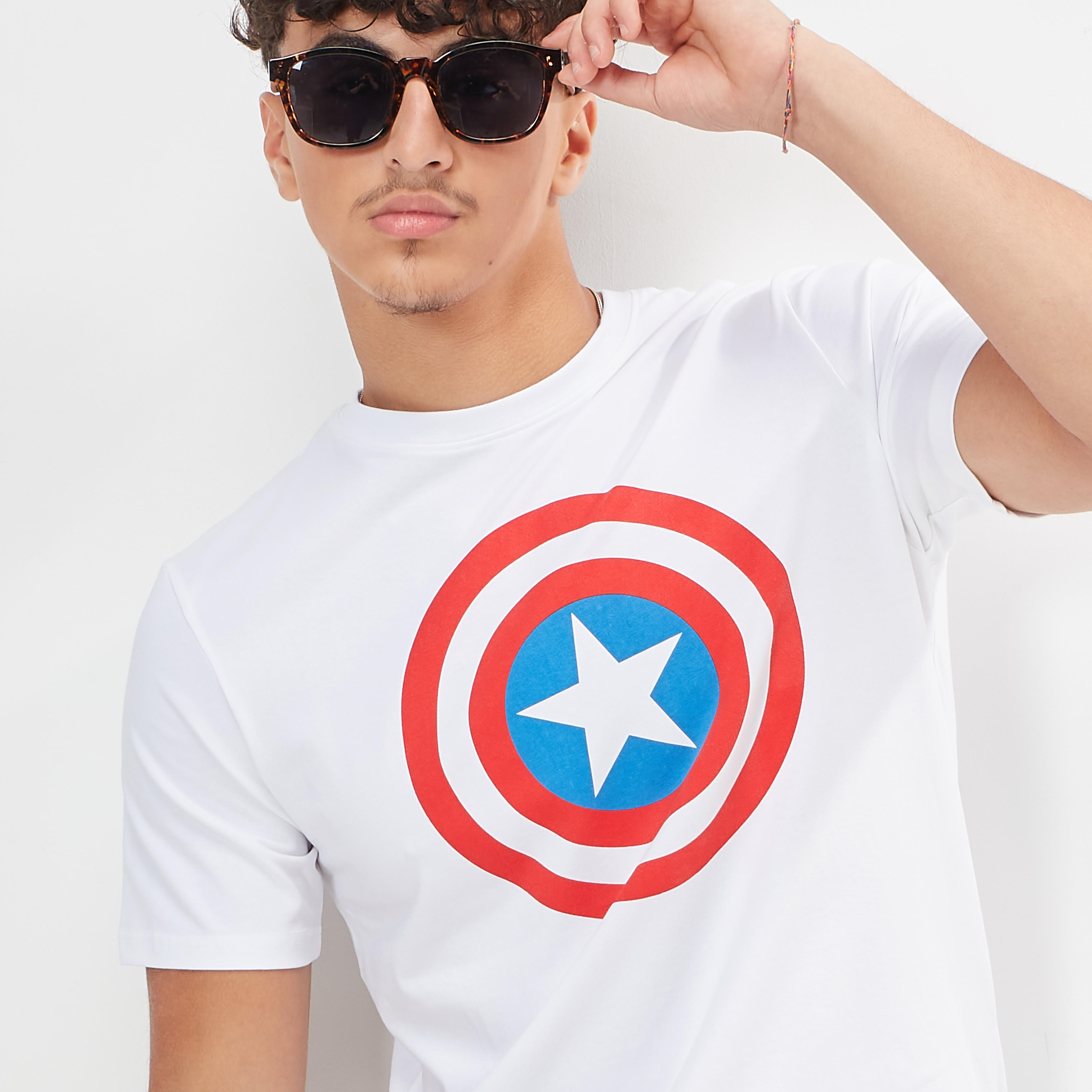 Captain America Print T-shirt with Crew Neck and Short Sleeves-men-clothing-tshirtsandpolos-tshirts-image-2