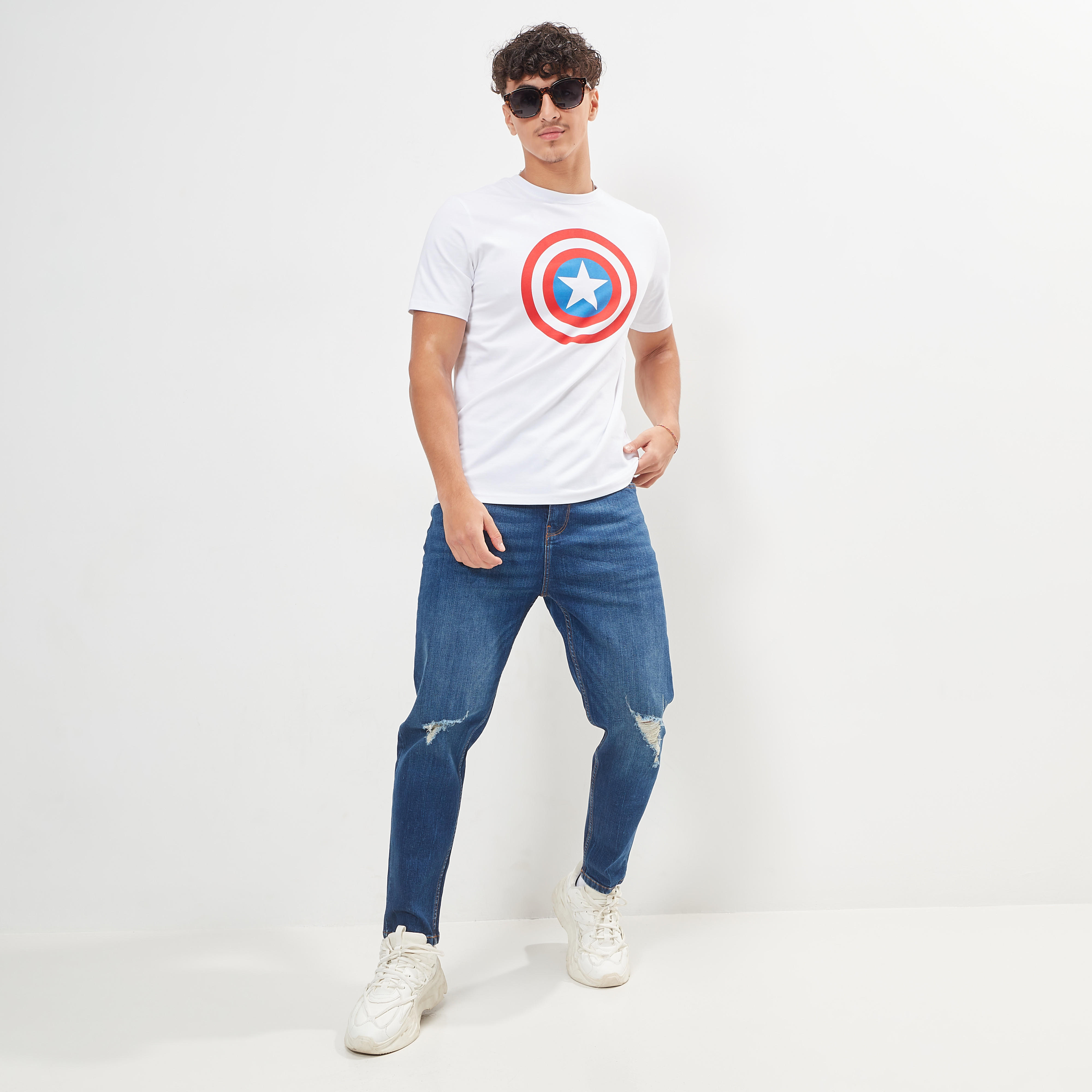 Captain America Print T-shirt with Crew Neck and Short Sleeves-men-clothing-tshirtsandpolos-tshirts-image-5