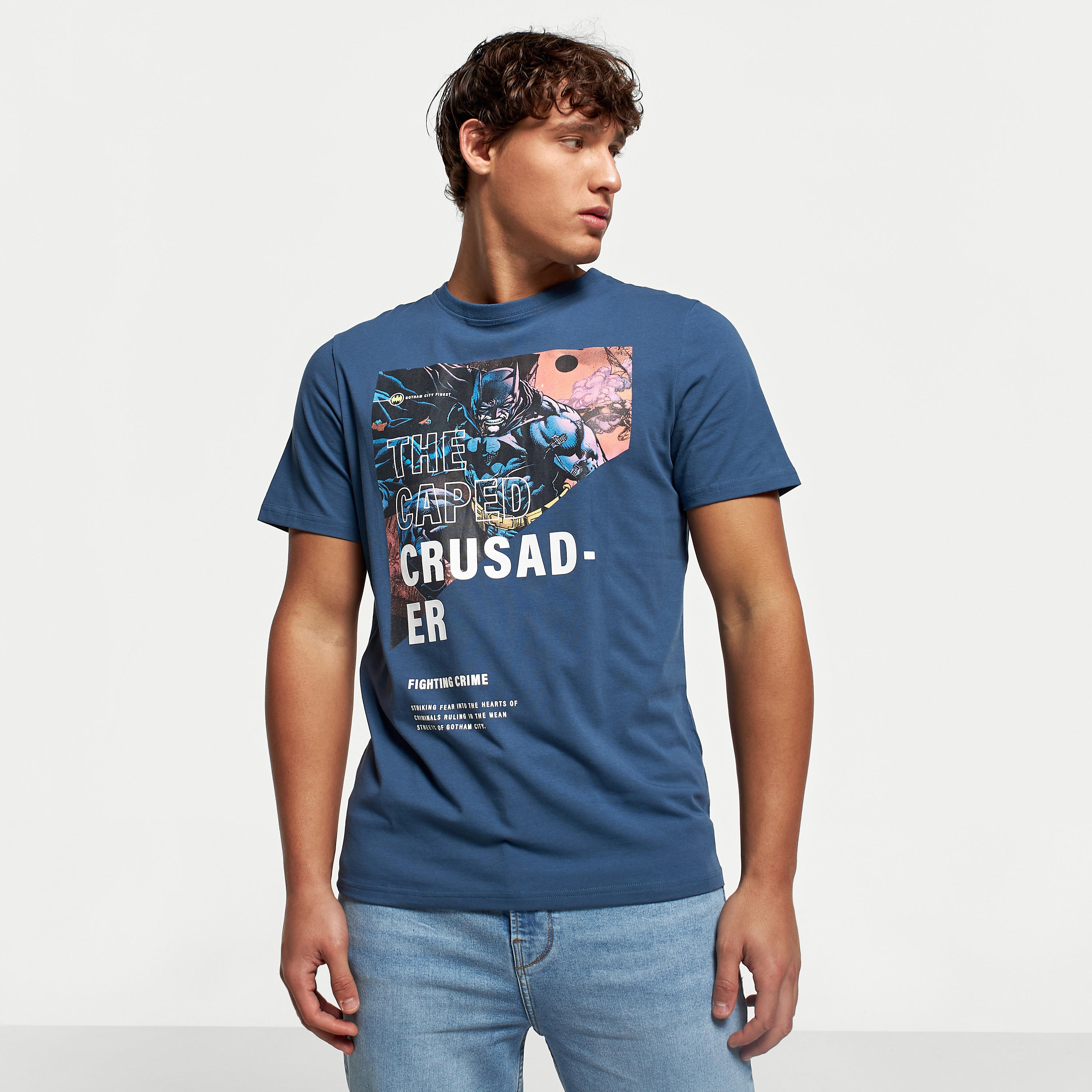 Batman Print T-shirt with Crew Neck and Short Sleeves-men-clothing-tshirtsandpolos-tshirts-image-1