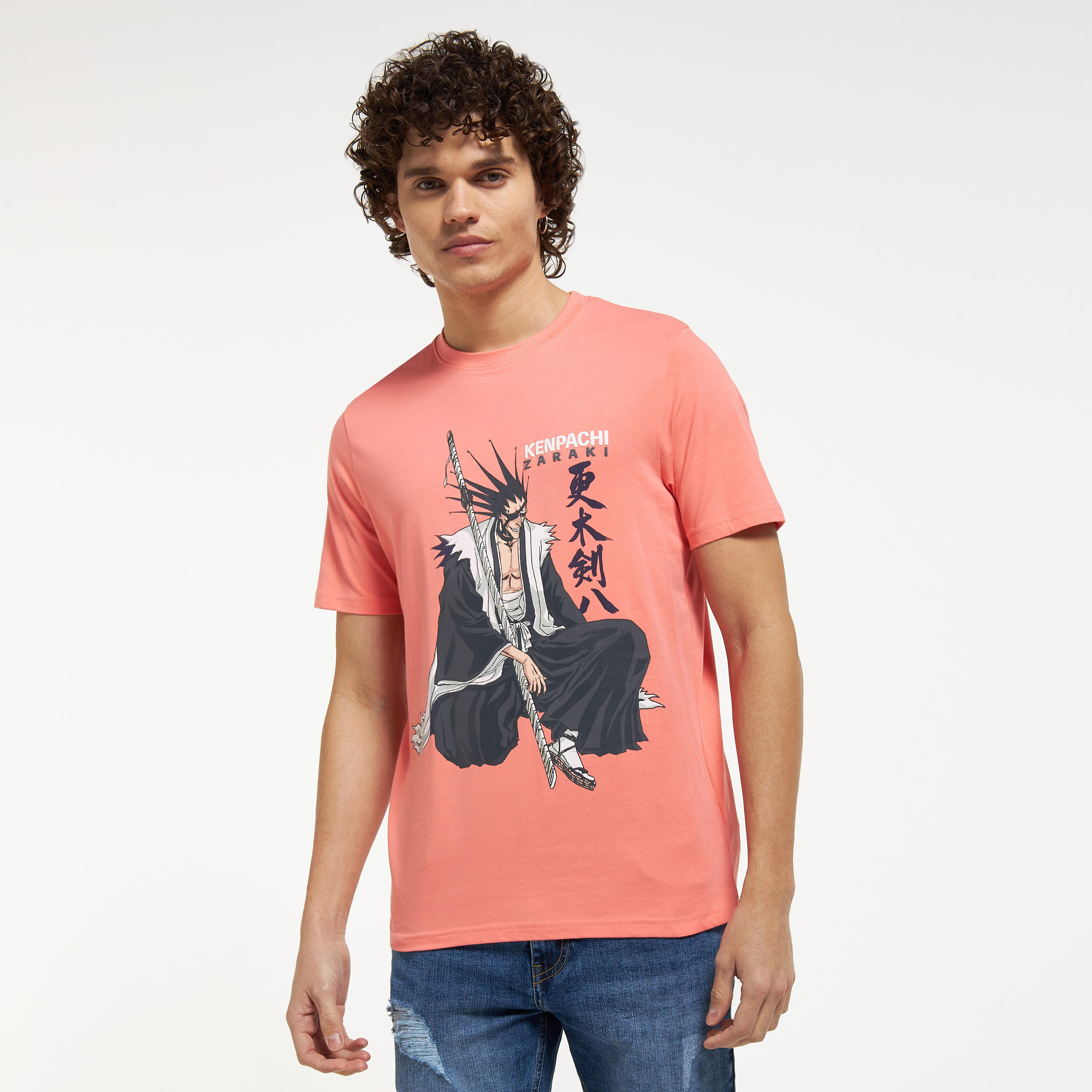 Kenpachi Zaraki Graphic Print T-shirt with Short Sleeves and Crew Neck-men-clothing-tshirtsandpolos-tshirts-image-1