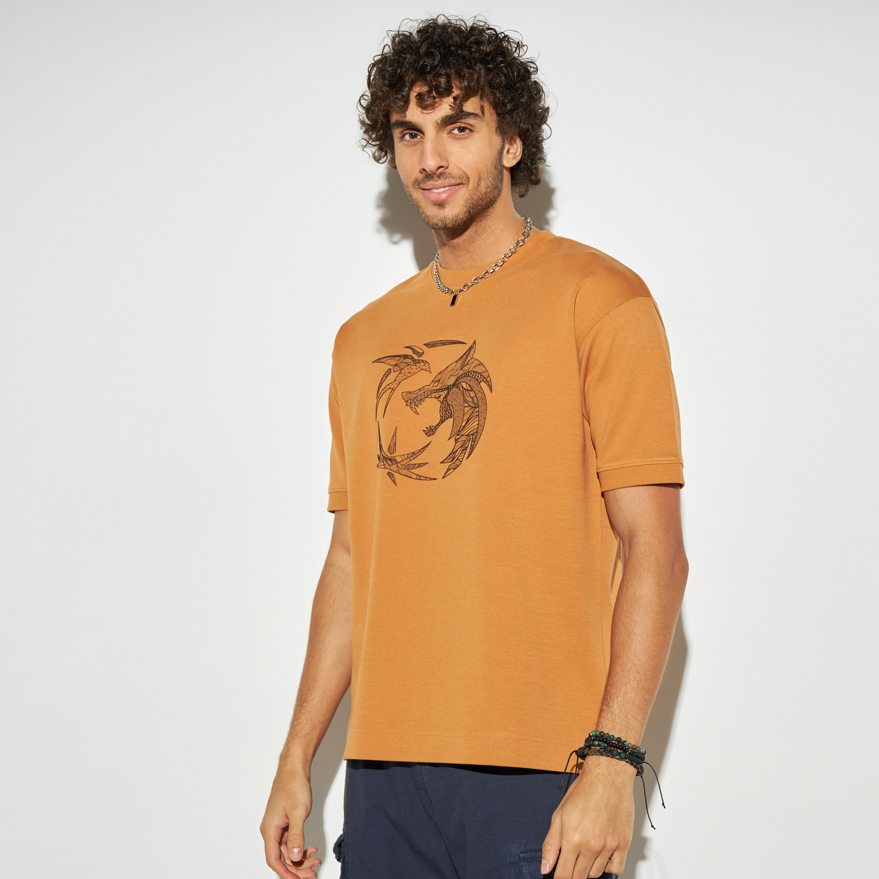 Graphic Print T-shirt with Crew Neck and Short Sleeves-men-clothing-tshirtsandpolos-tshirts-image-1