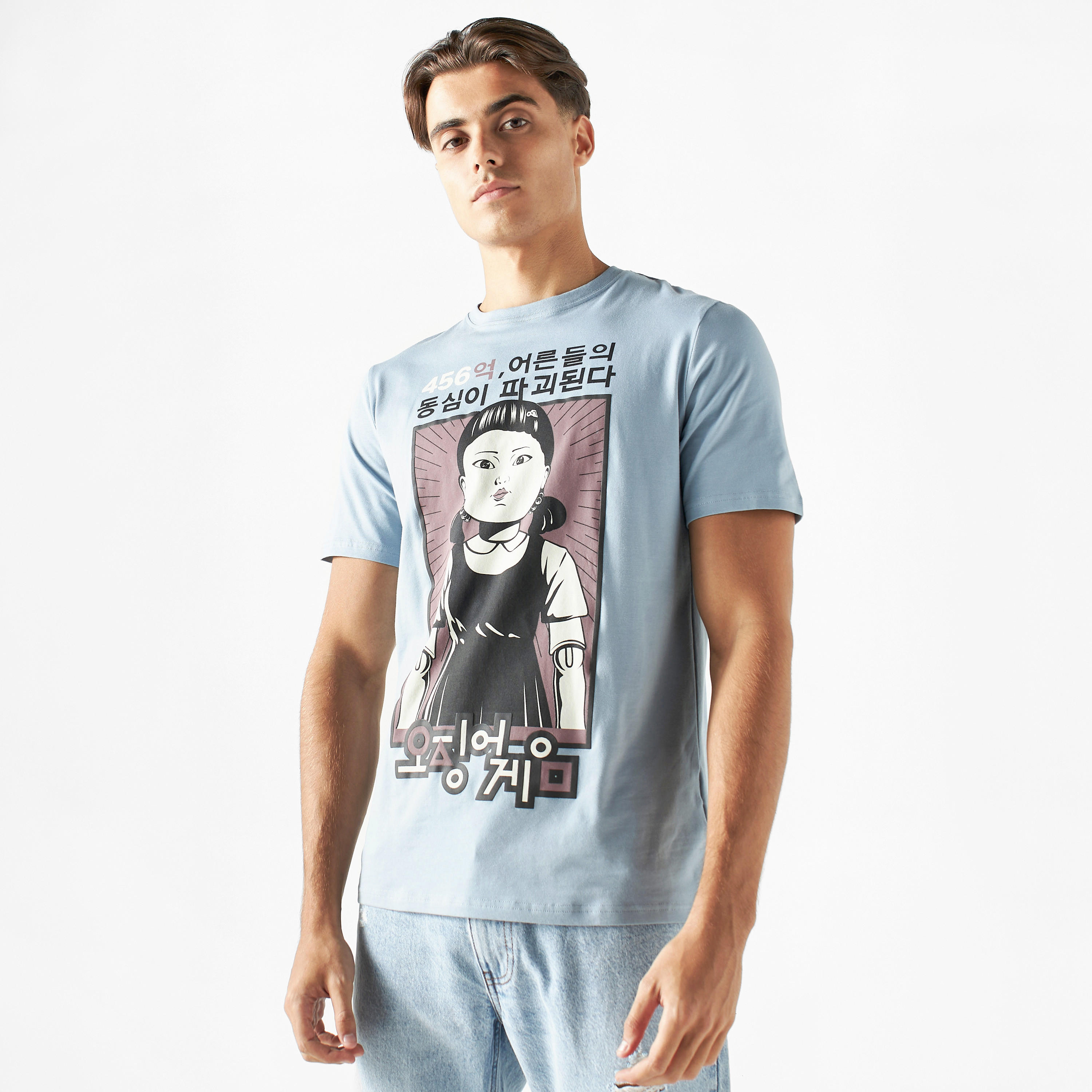 Squid Games Print Crew Neck T-shirt with Short Sleeves-men-clothing-tshirtsandpolos-tshirts-image-1