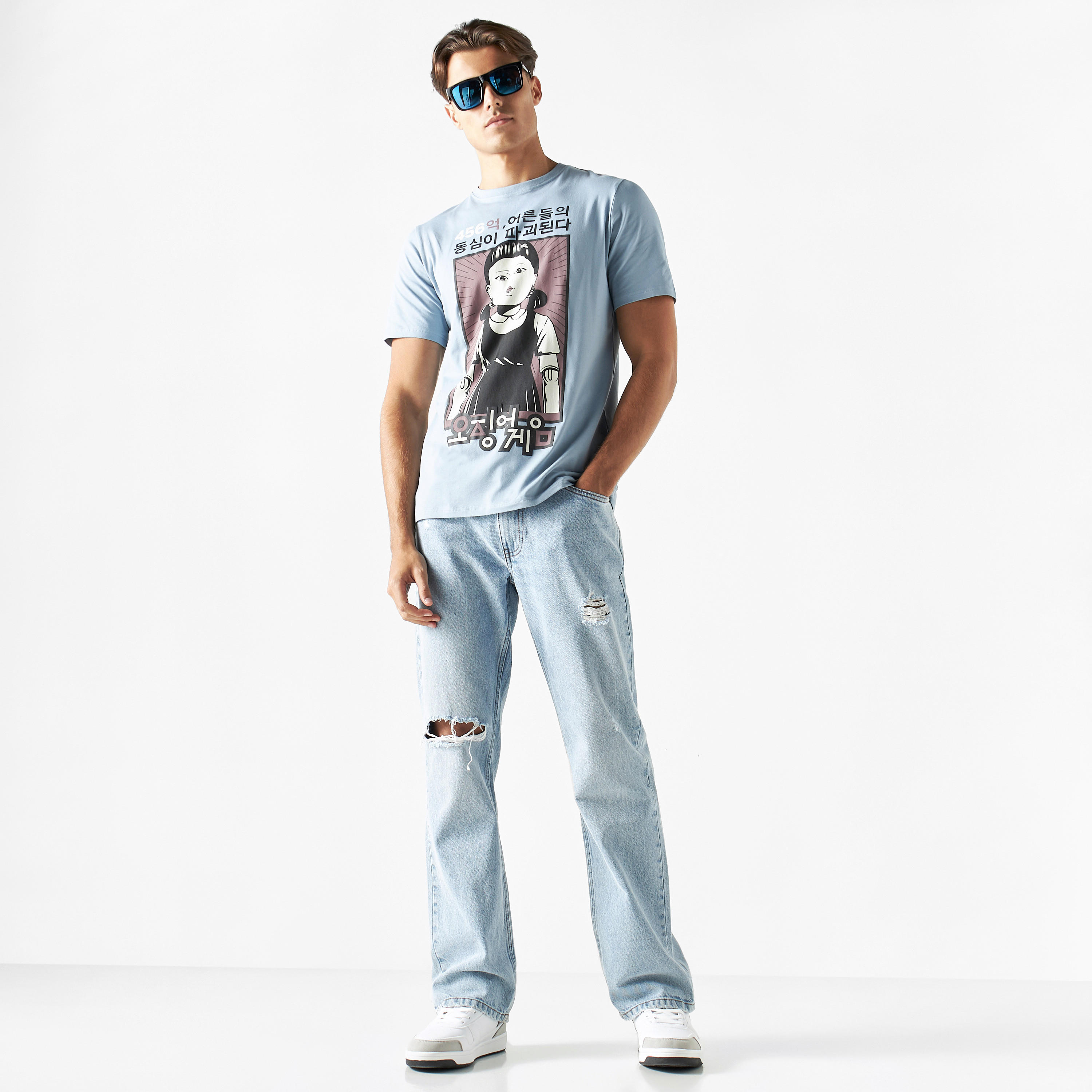 Squid Games Print Crew Neck T-shirt with Short Sleeves-men-clothing-tshirtsandpolos-tshirts-image-2