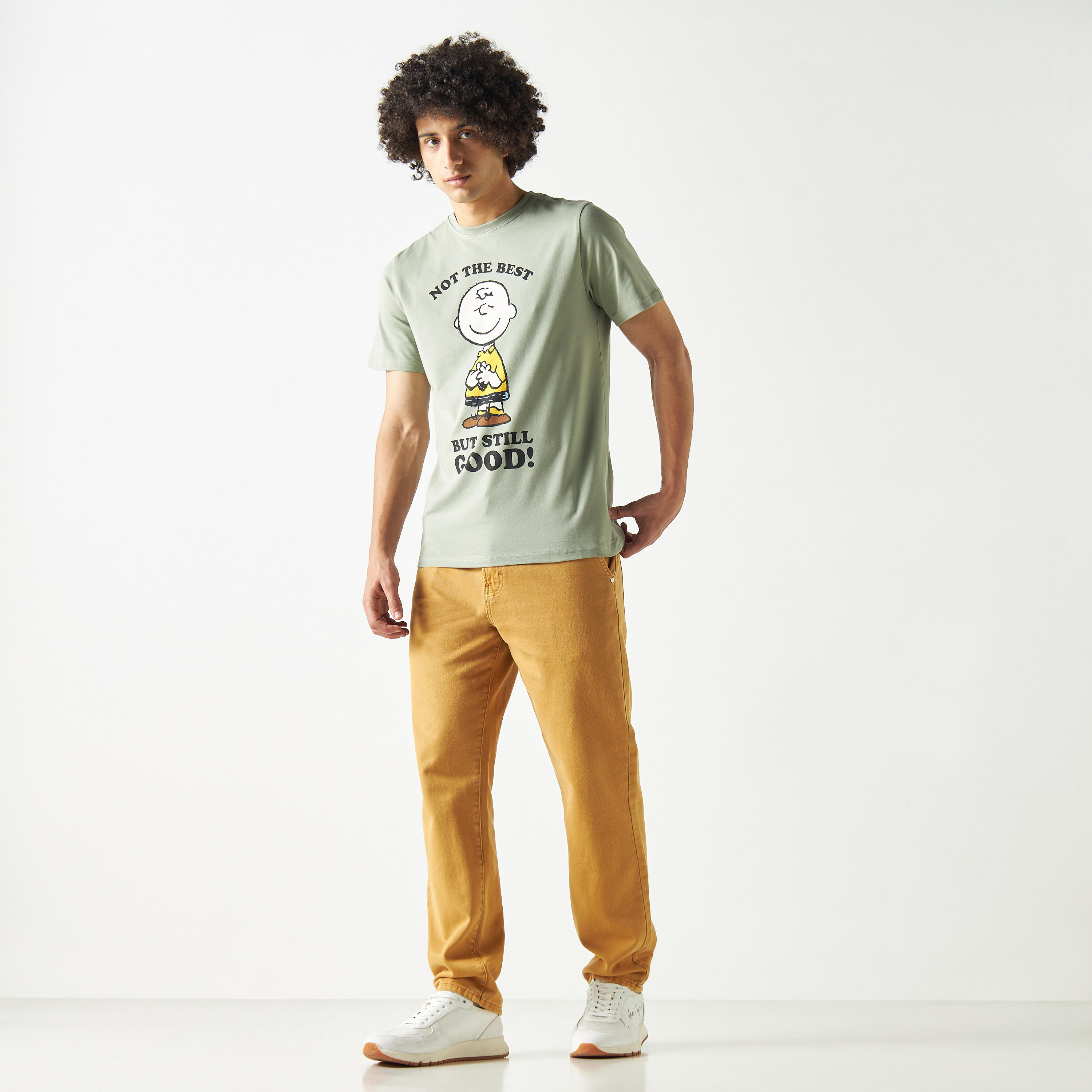 Peanuts Print Crew Neck T-shirt with Short Sleeves-men-clothing-tshirtsandpolos-tshirts-image-2