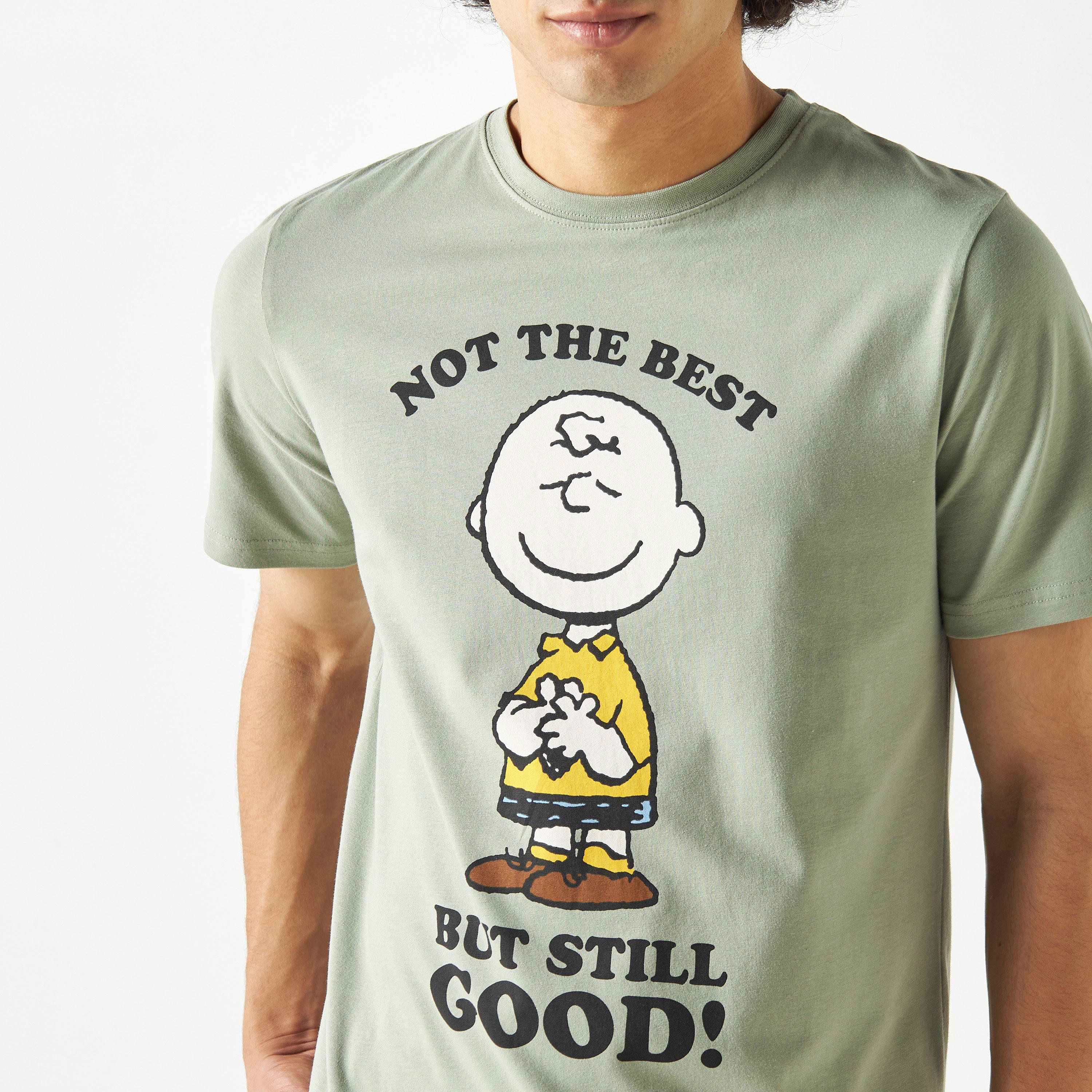 Peanuts Print Crew Neck T-shirt with Short Sleeves-men-clothing-tshirtsandpolos-tshirts-image-4