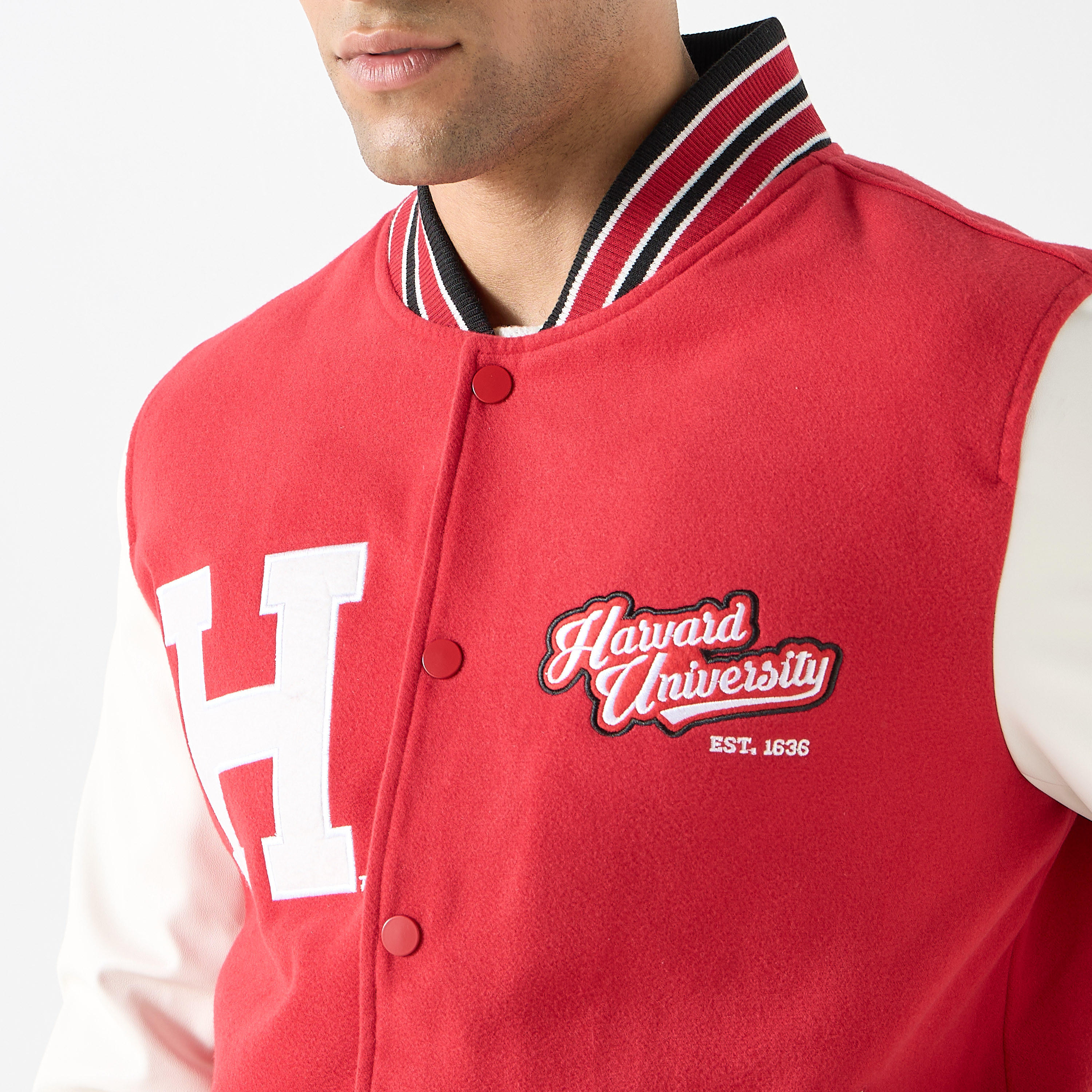 Shop Harvard University Logo Detail Button Through Bomber Jacket