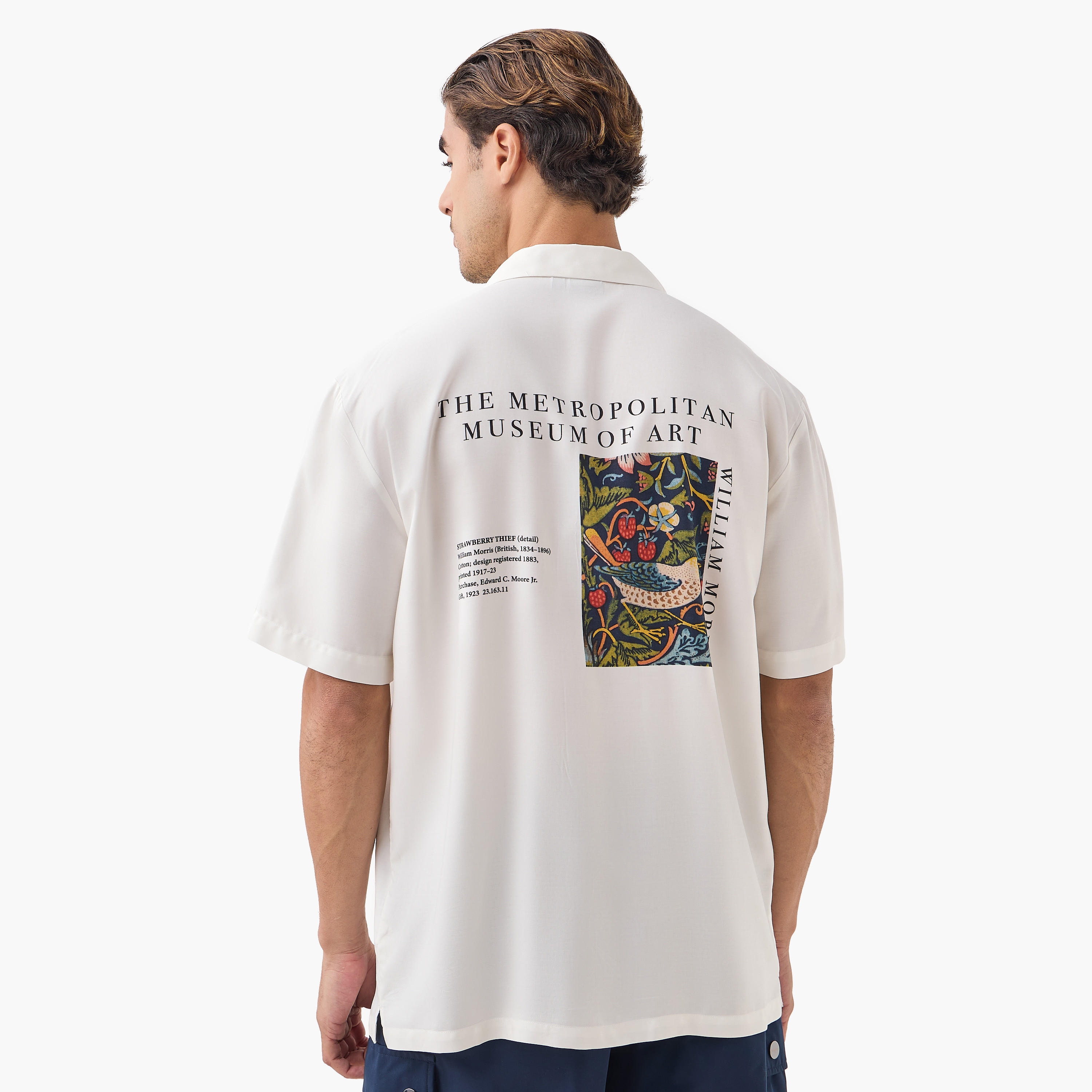 William Morris Strawberry Thief Print Relaxed Fit Shirt with Camp Collar-men-clothing-shirts-image-3