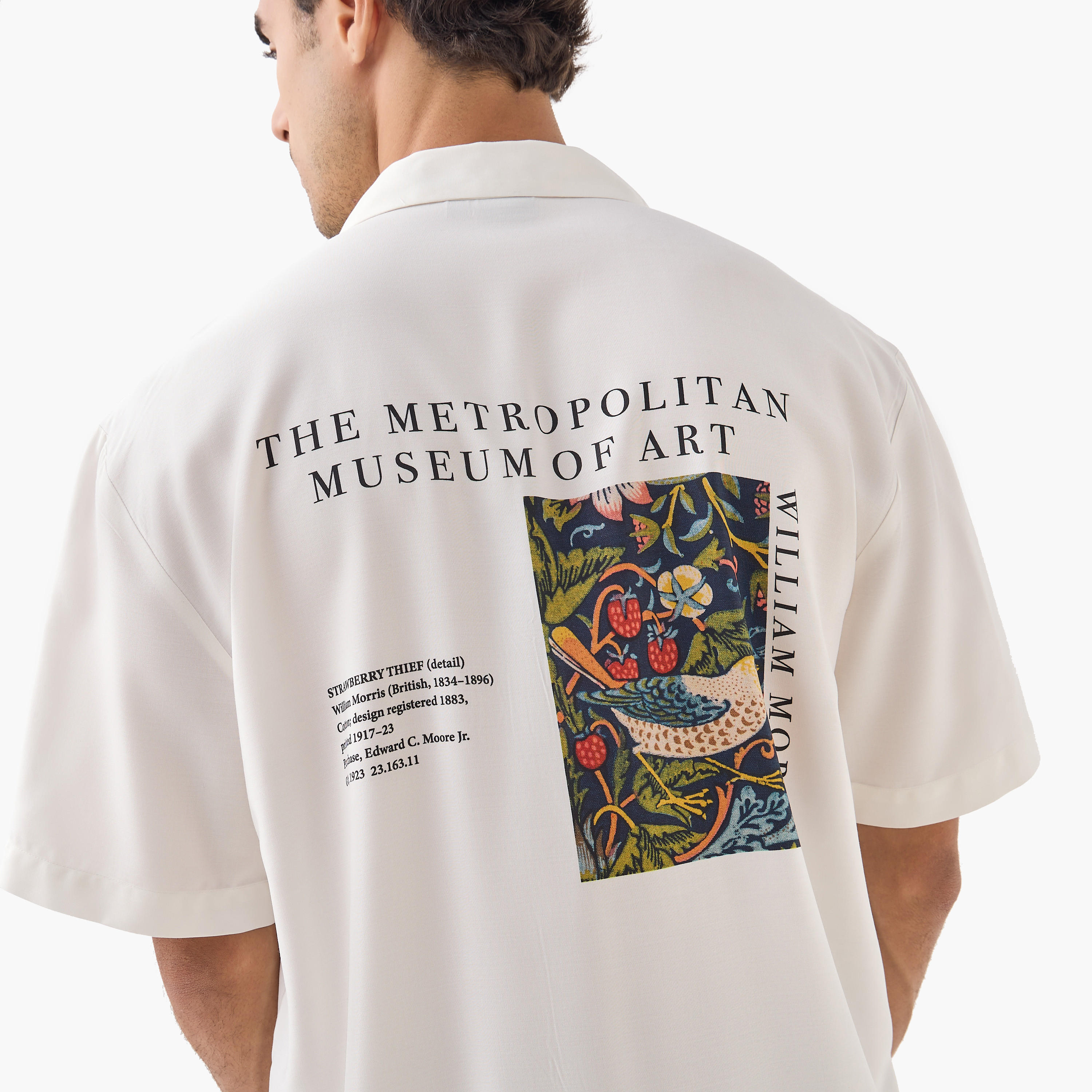 William Morris Strawberry Thief Print Relaxed Fit Shirt with Camp Collar-men-clothing-shirts-image-5