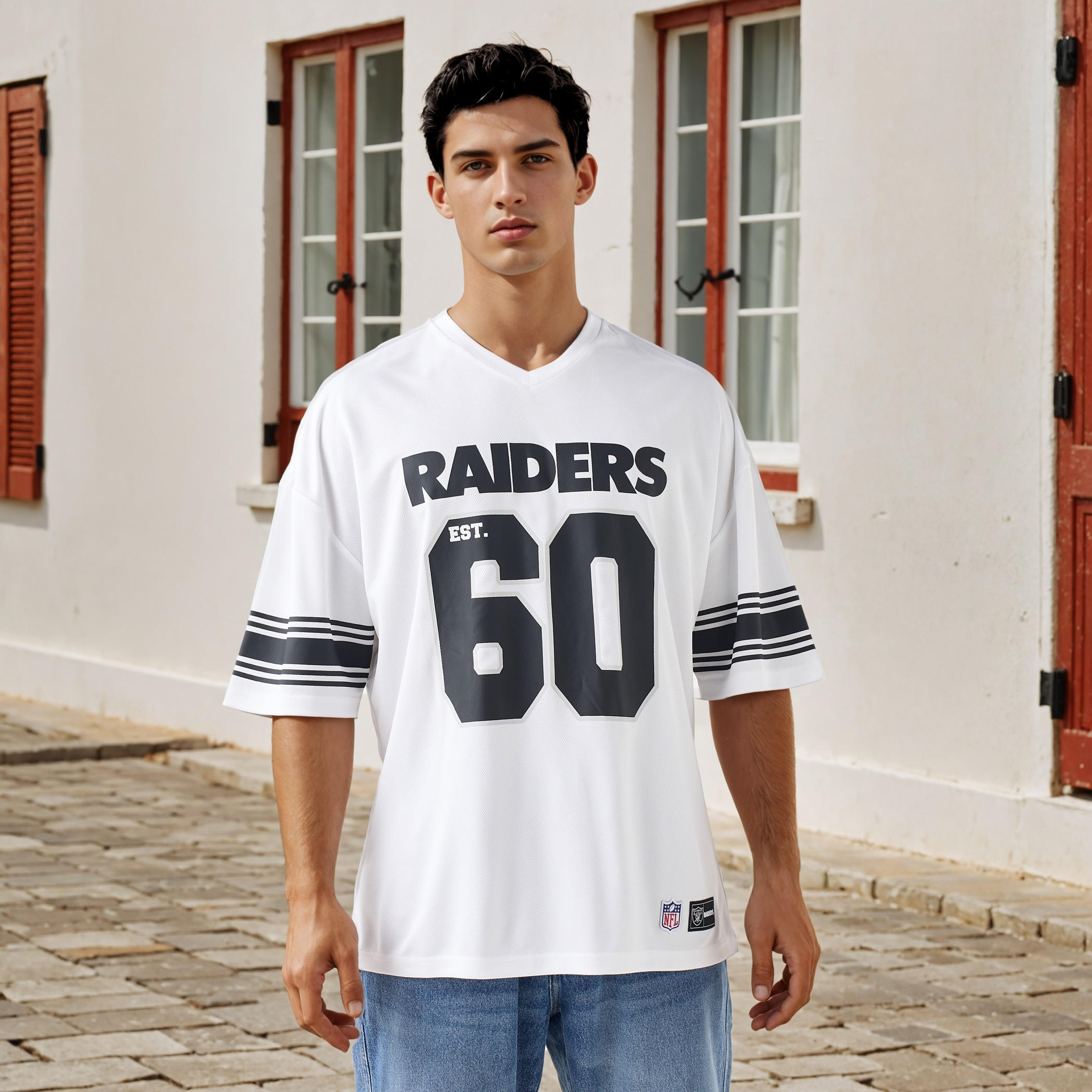 Raiders Print V-neck T-shirt with Short Sleeves-men-clothing-tshirtsandpolos-tshirts-image-1